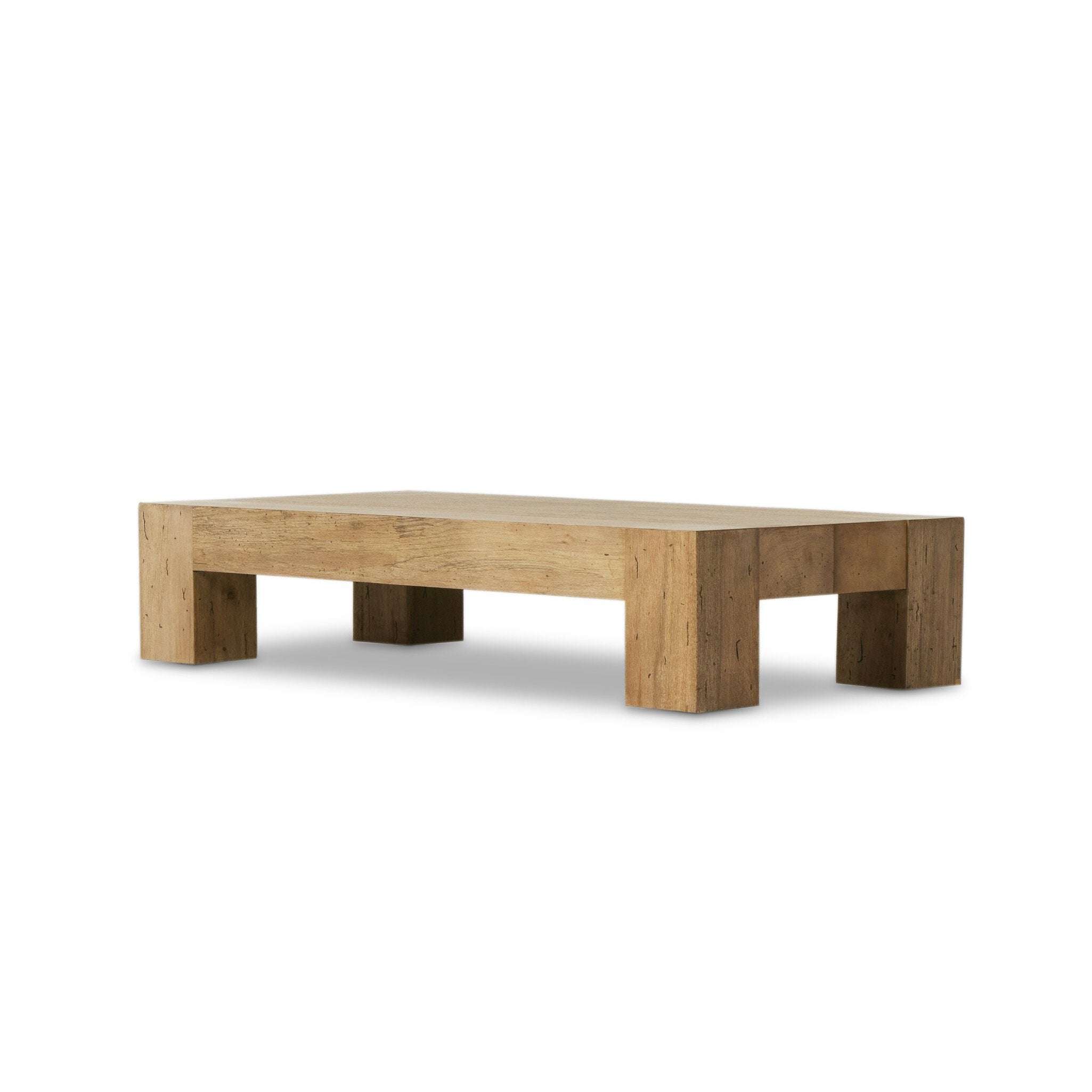 Thick cut oak veneer coffee table on a white background.