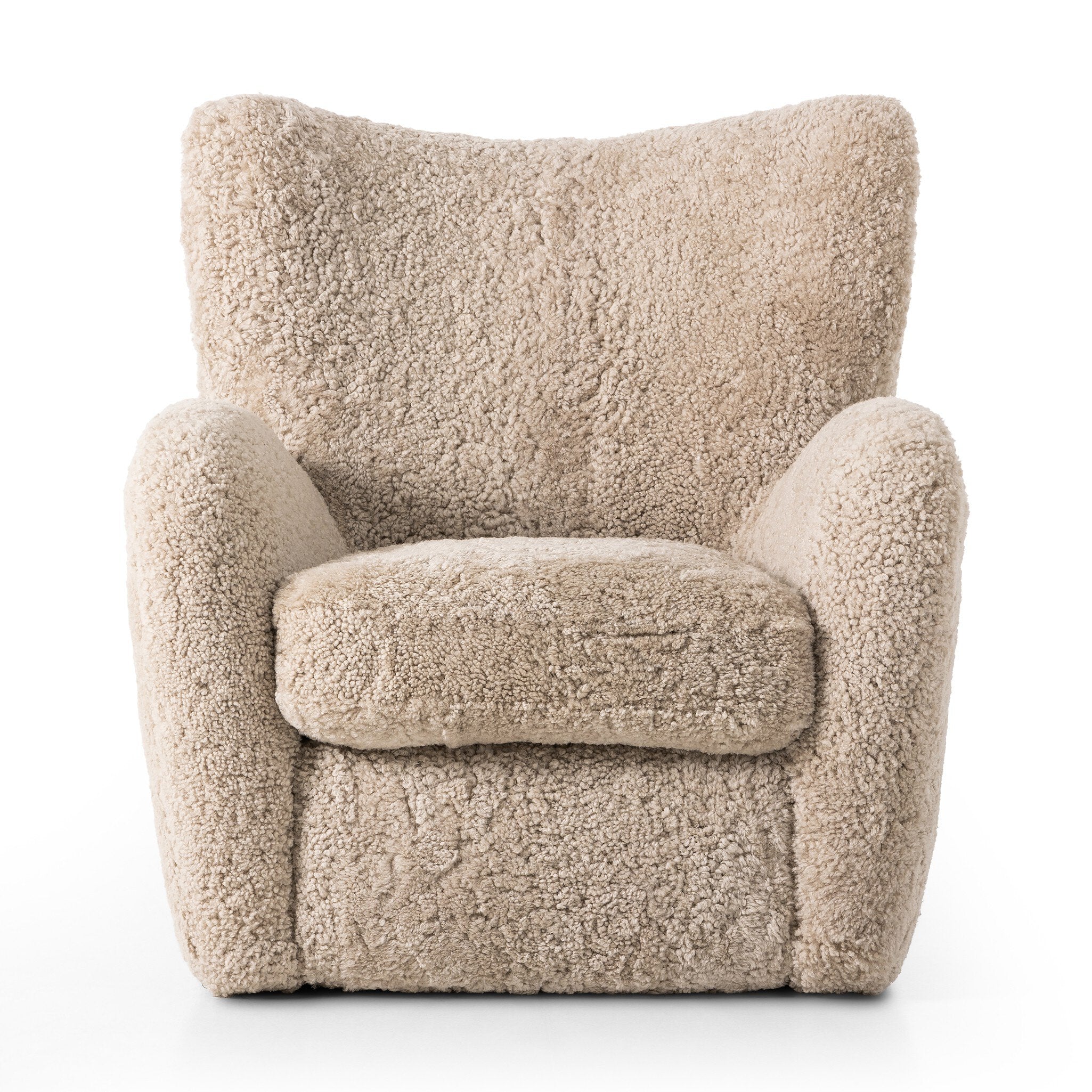 Natural beige shearling armchair on a white background. | Wildwood Home Co.