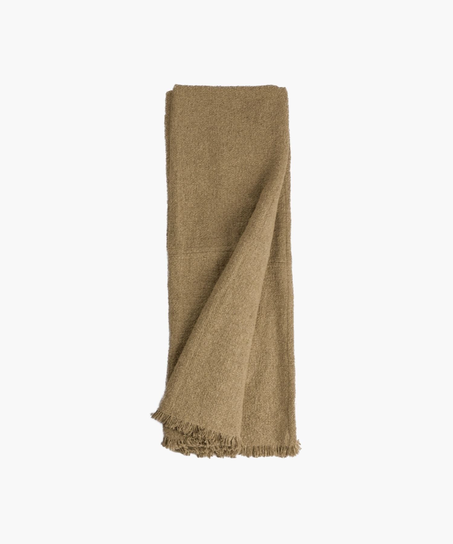 Folded oversized bronze colored decorative throw on a white background highlighting texture, edge finish, and cozy styling. | Wildwood Home Co.