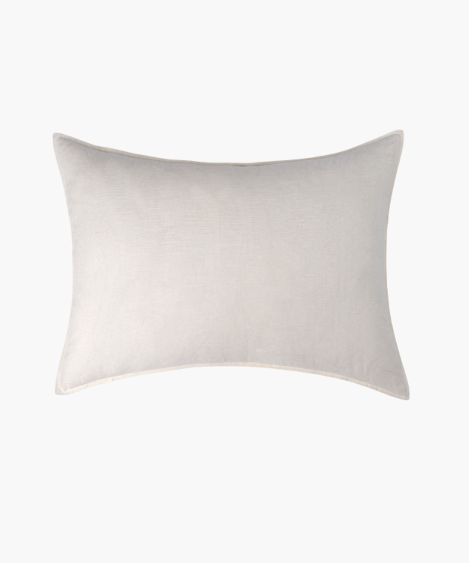 Rectangular neutral pillow cover on a white background showing flange detailing, fabric texture, and muted palette.