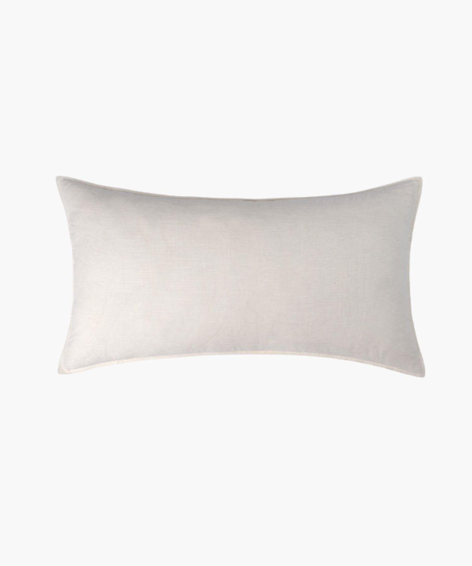 Rectangular neutral pillow cover on a white background showing flange detailing, fabric texture, and muted palette.
