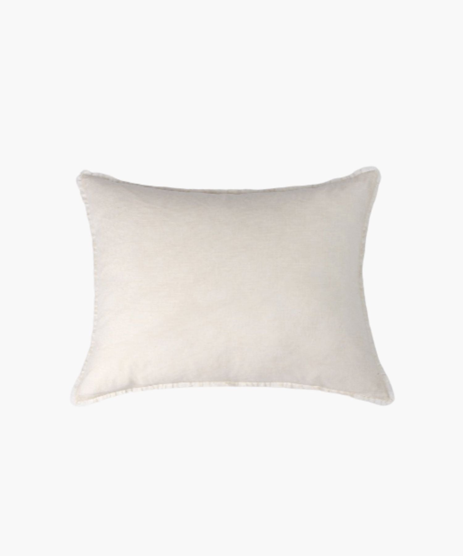Rectangular neutral pillow cover on a white background showing flange detailing, fabric texture, and muted palette.
