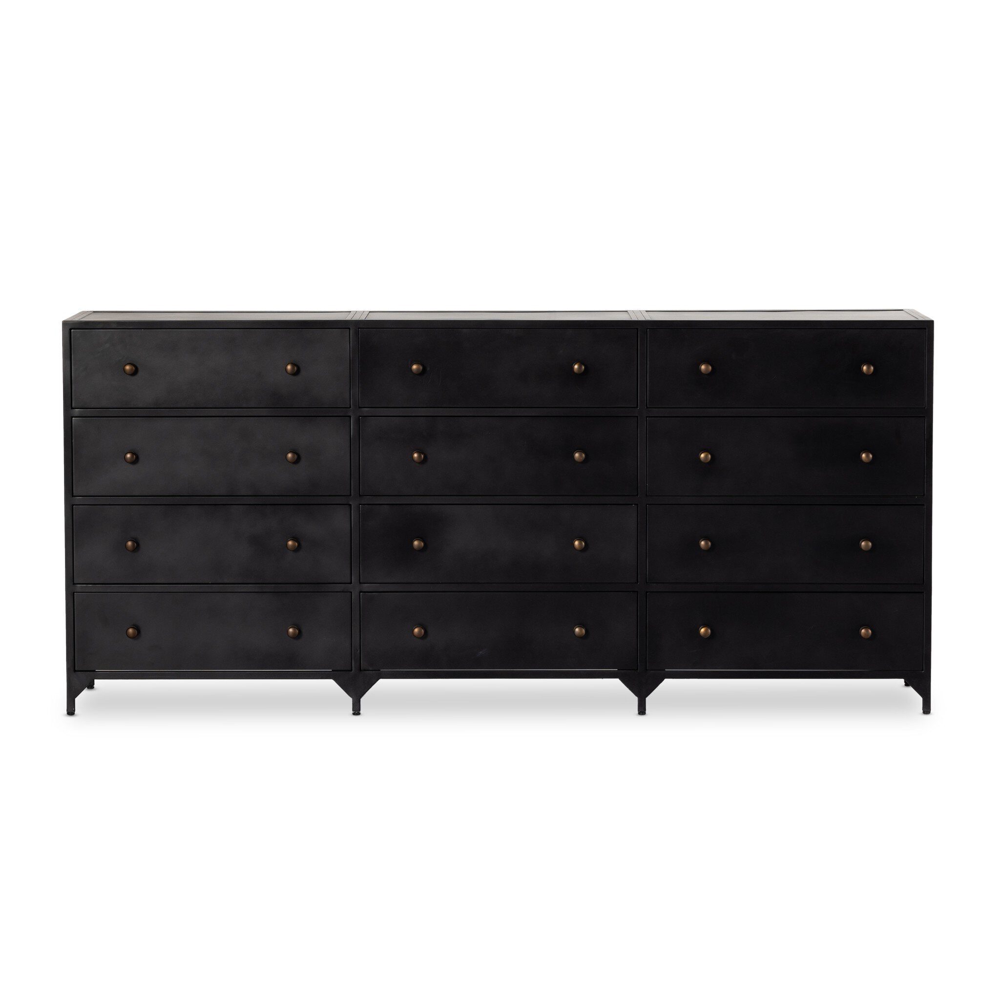 Black dresser with twelve drawers and bronze knobs on a white background. | Wildwood Home Co.