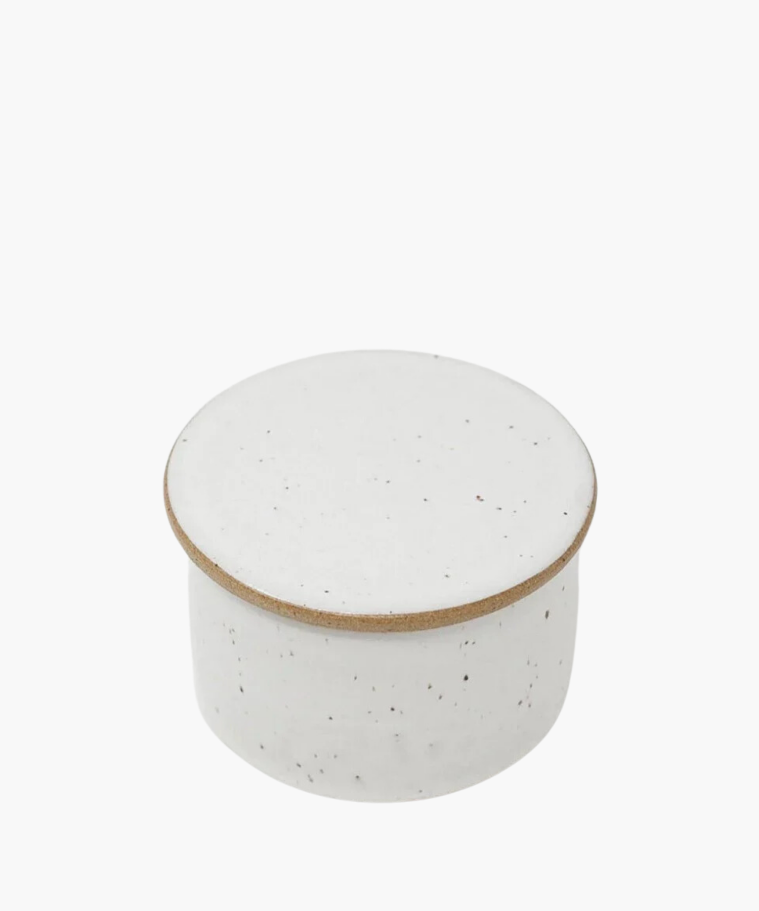 Speckled white ceramic butter keeper featuring light brown edges. The minimalist design exudes a clean, modern aesthetic. | Wildwood Home Co.