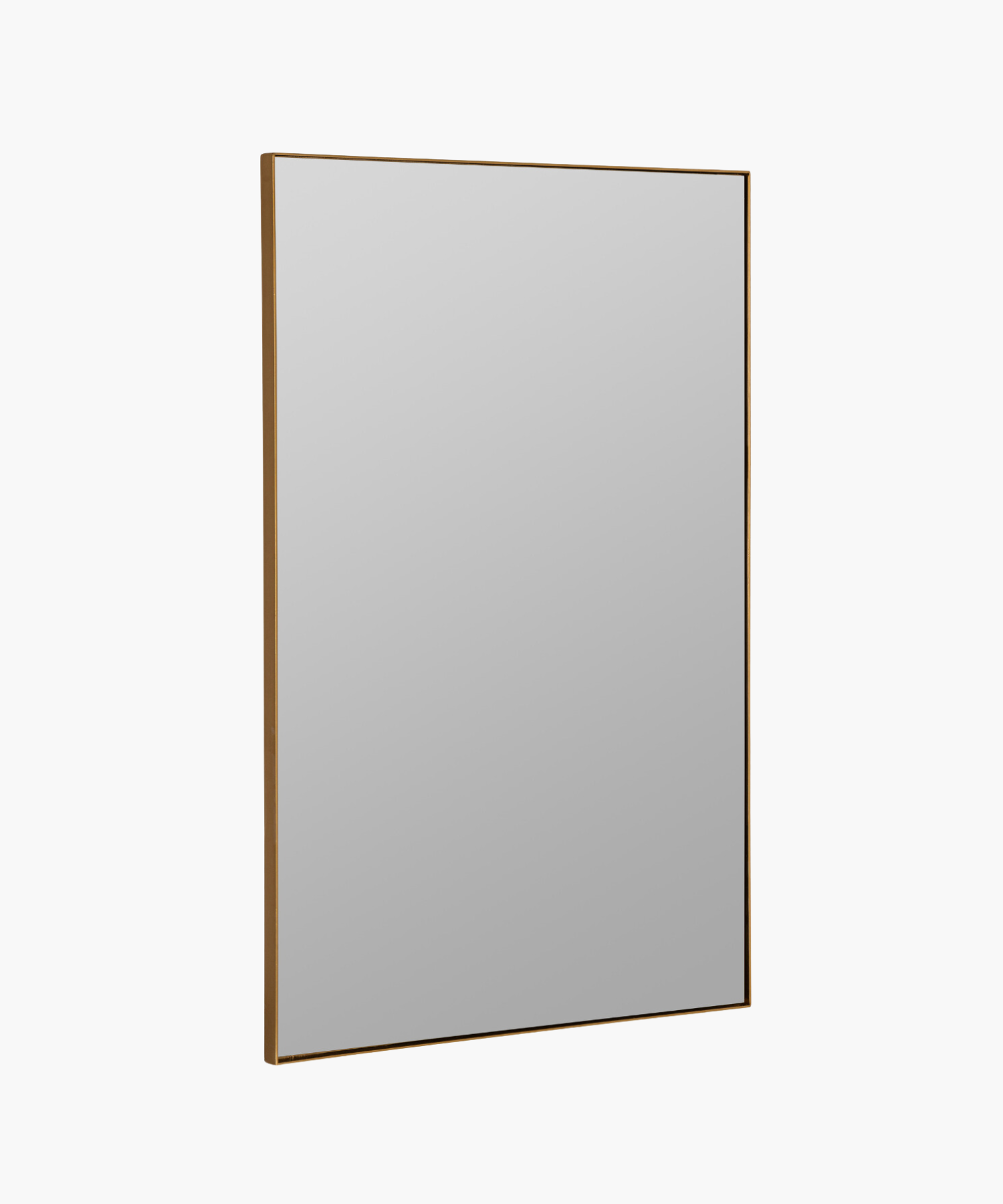 A rectangular gold-framed wall mirror with a plain surface.