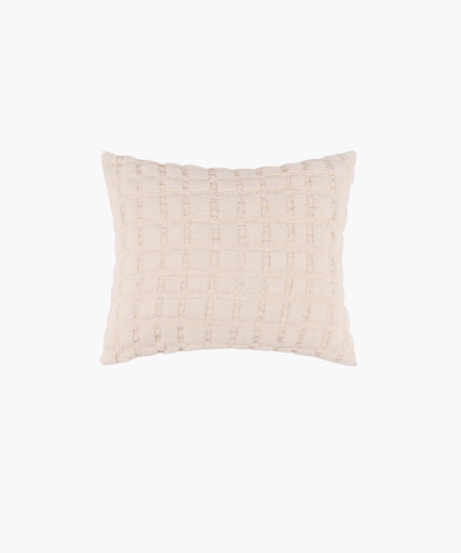 Rectangular cream sham with a puffed grid texture and stitched detail, styled against a white backdrop. | Wildwood Home Co.