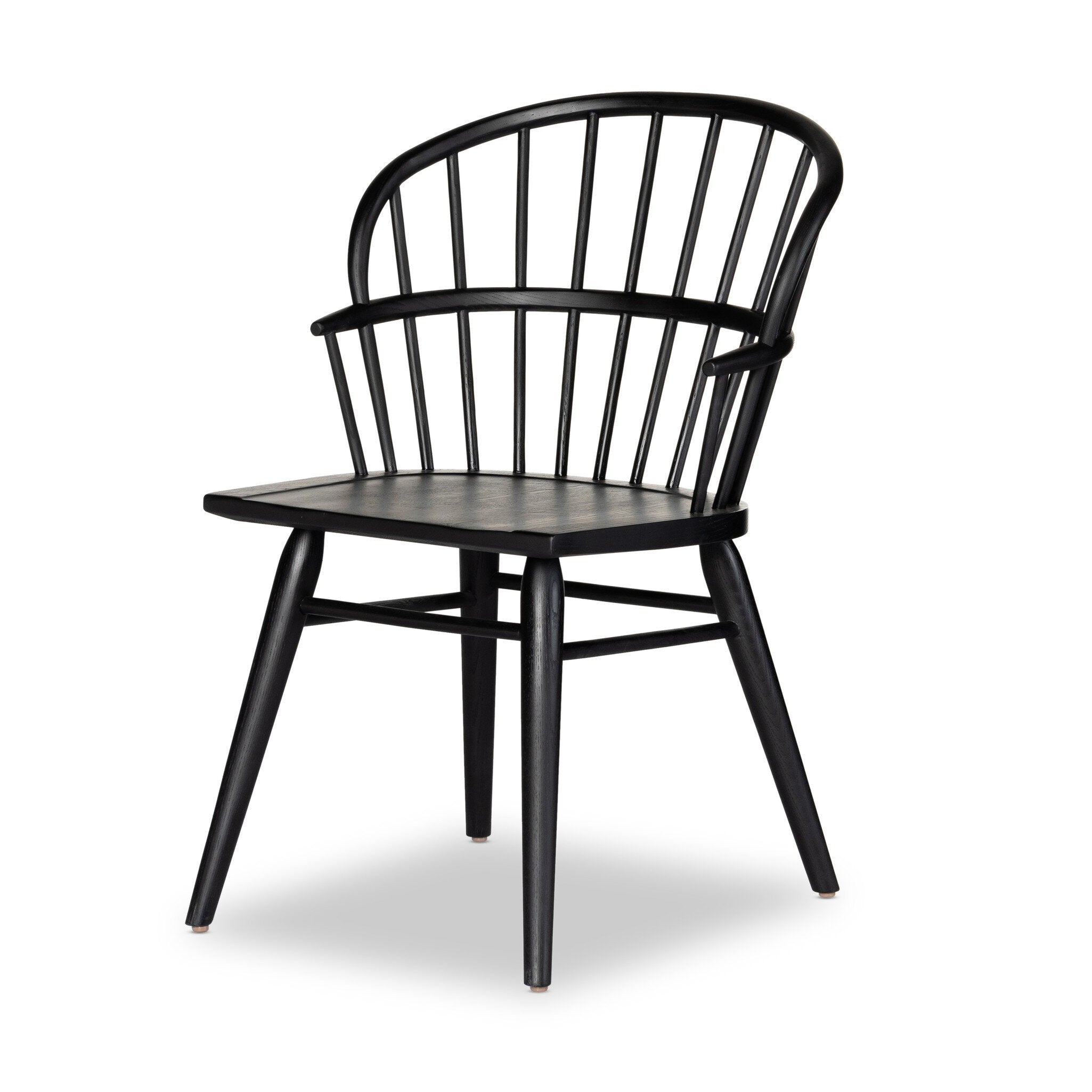 Black dining chair with a minimalist design on a white background.