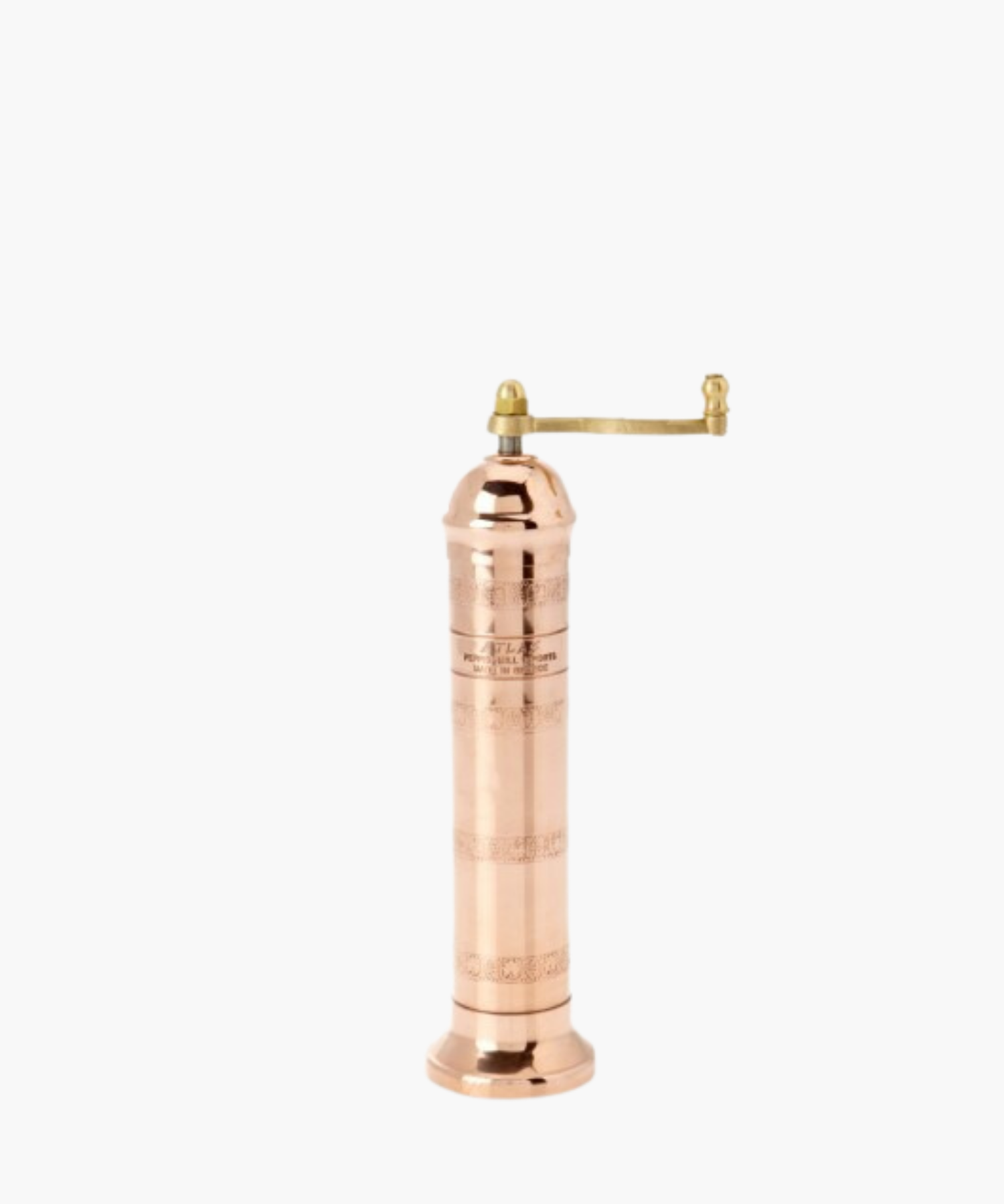 Copper manual salt mill with a brass handle, featuring an ornate design. The elegant, vintage style evokes a sense of classic craftsmanship. | Wildwood Home Co.