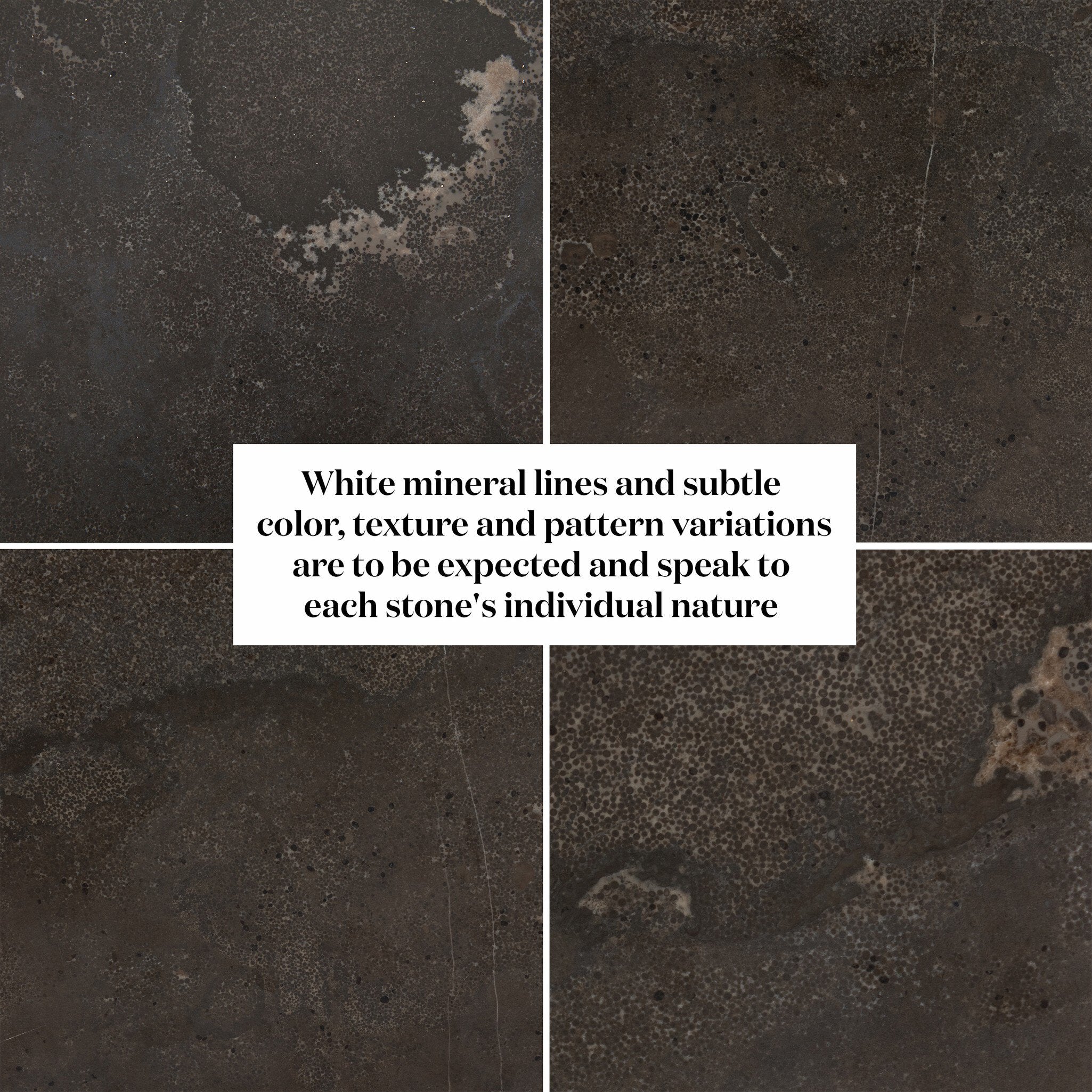 Four bluestone swatches detailing the subtle pattern variations with the white mineral lines.