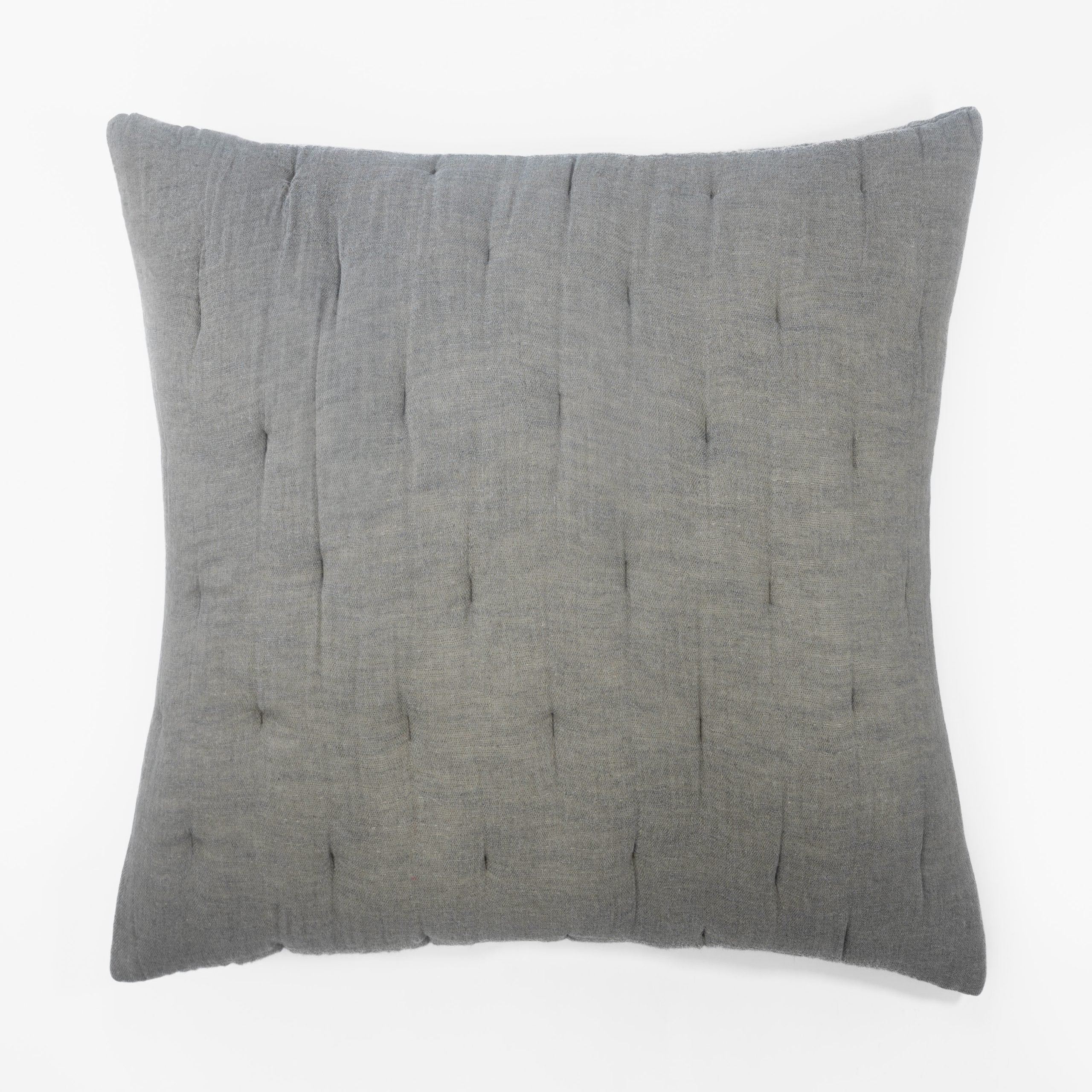 Square grey textured pillow on a white background highlighting fabric texture, stitching, and finish. | Wildwood Home Co.
