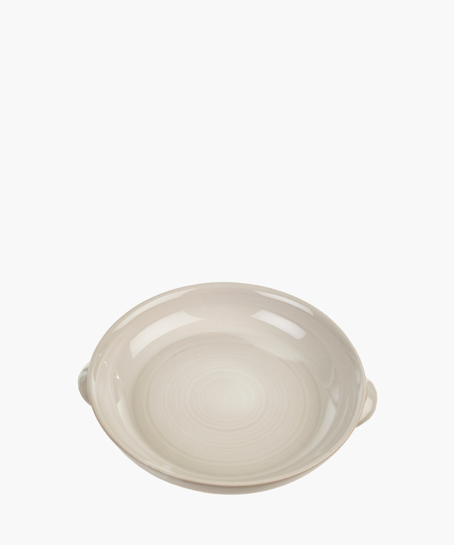 A smooth, beige ceramic bowl with subtle concentric circles and two small handles, conveying simplicity and elegance. The tone is minimalistic. | Wildwood Home Co.