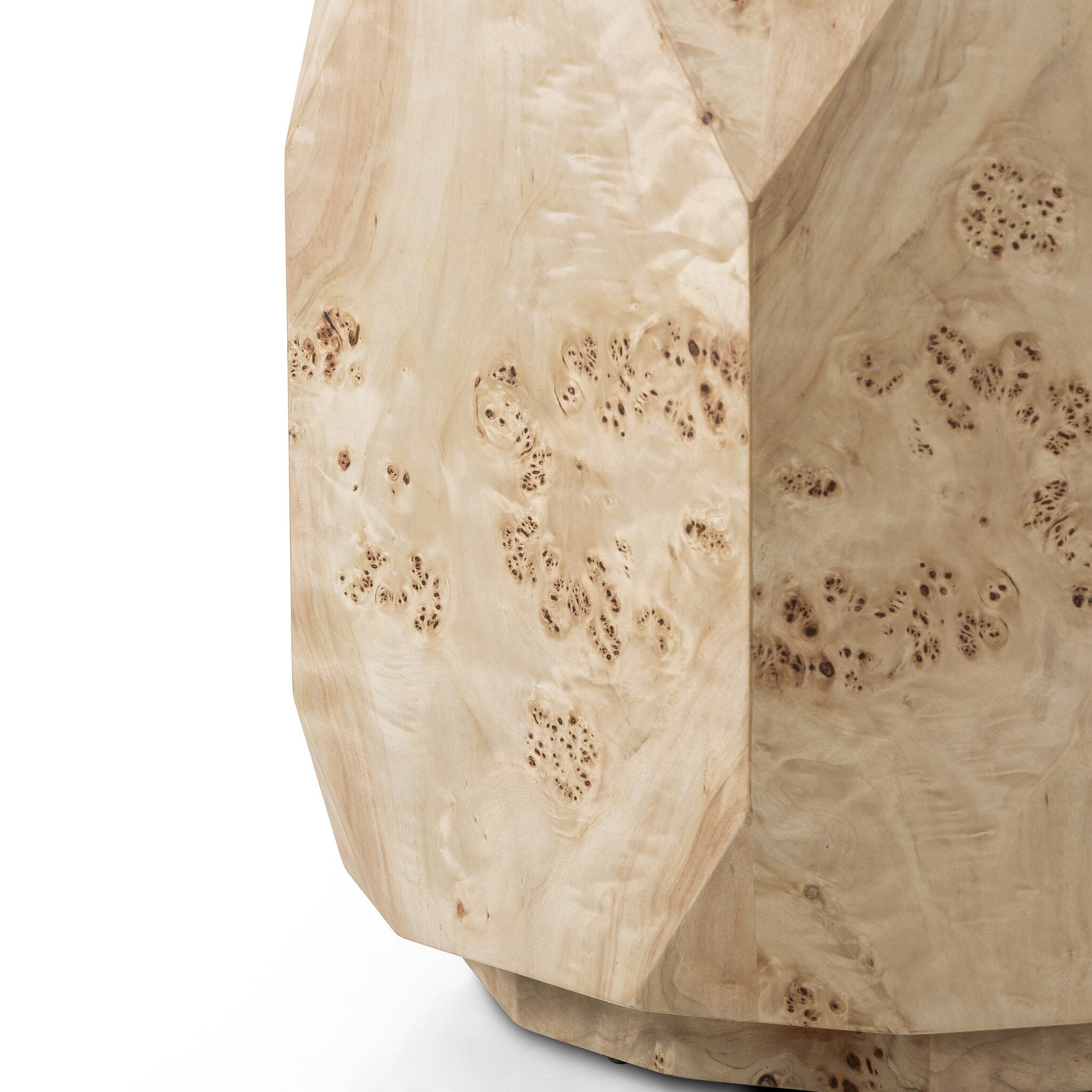 Wooden end table with a natural, textured finish on a white background.
