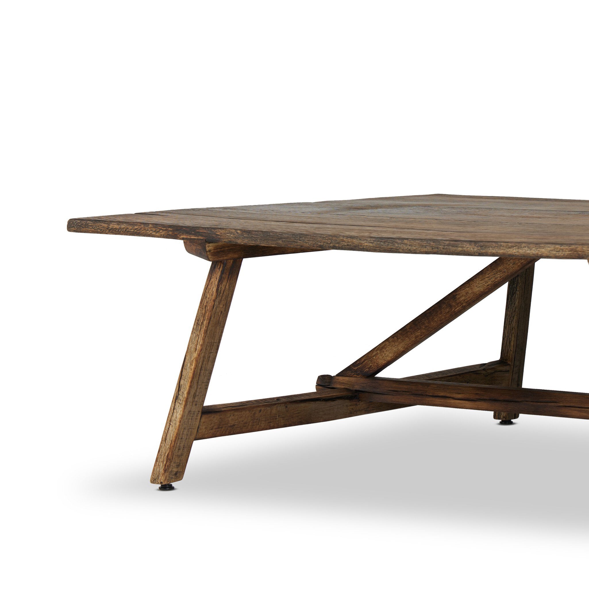 Close up of a wooden coffee table on a white background.