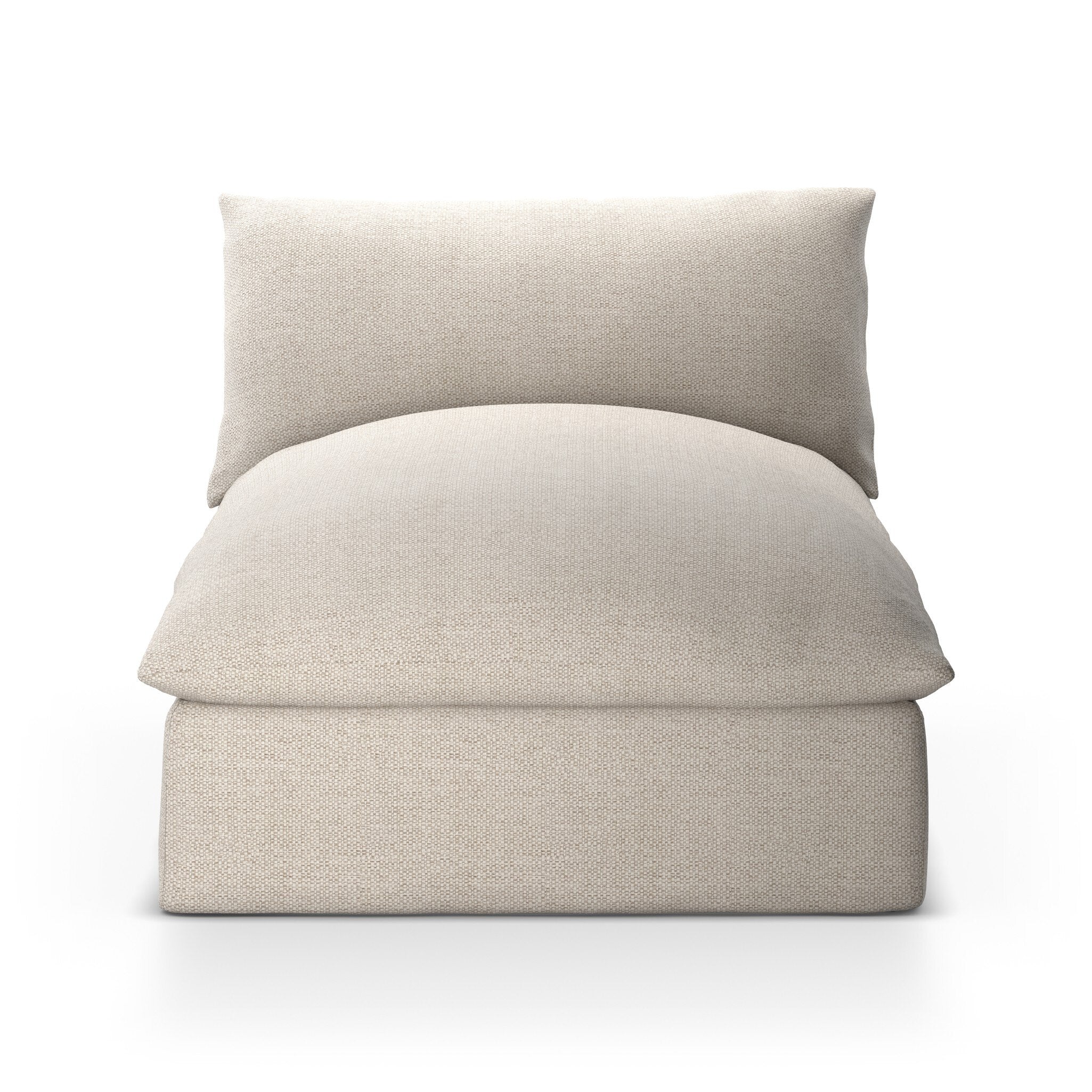 Chaise section of a beige slipcover outdoor sofa on a white background.