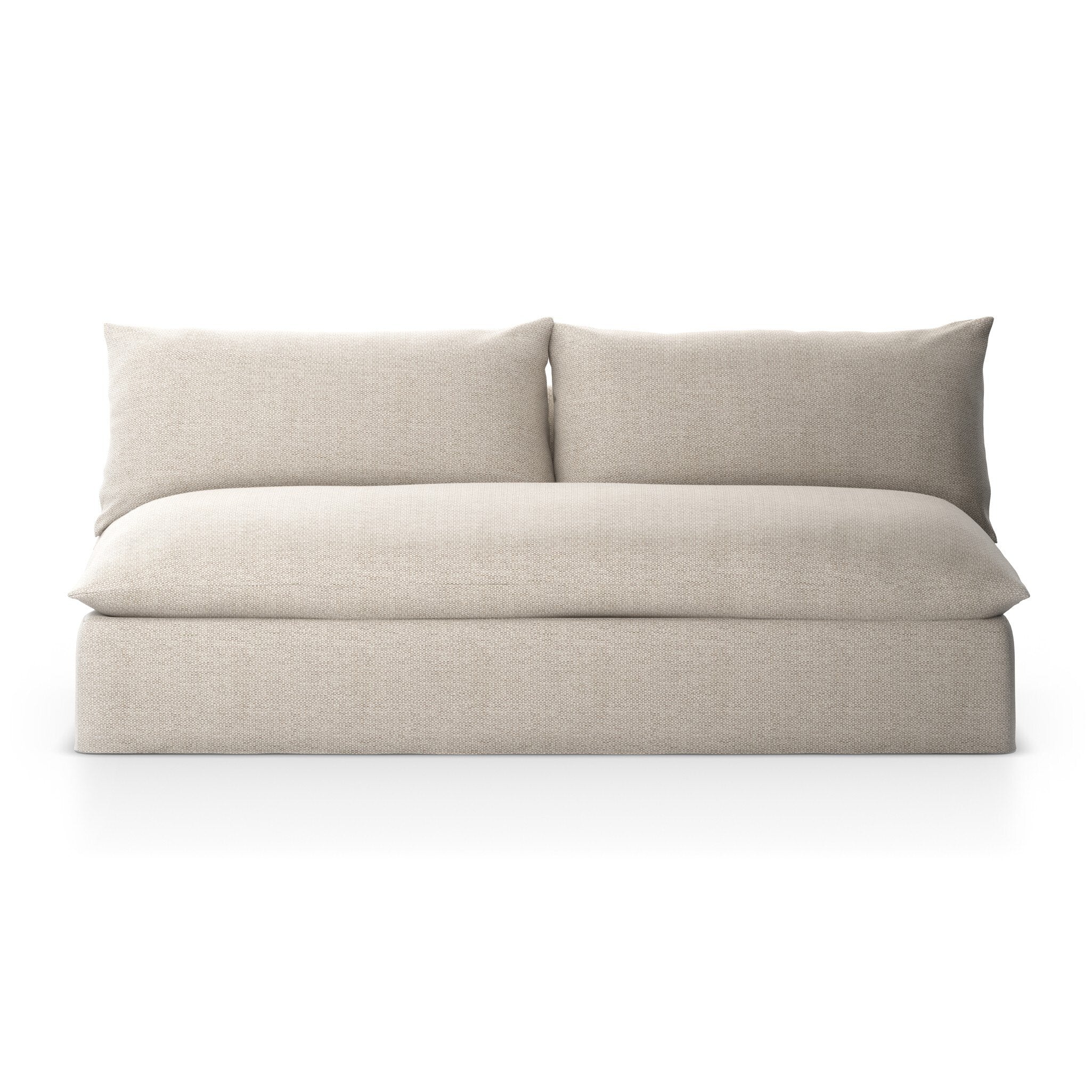 Beige slipcover outdoor sofa on a white background. | Wildwood Home Co.