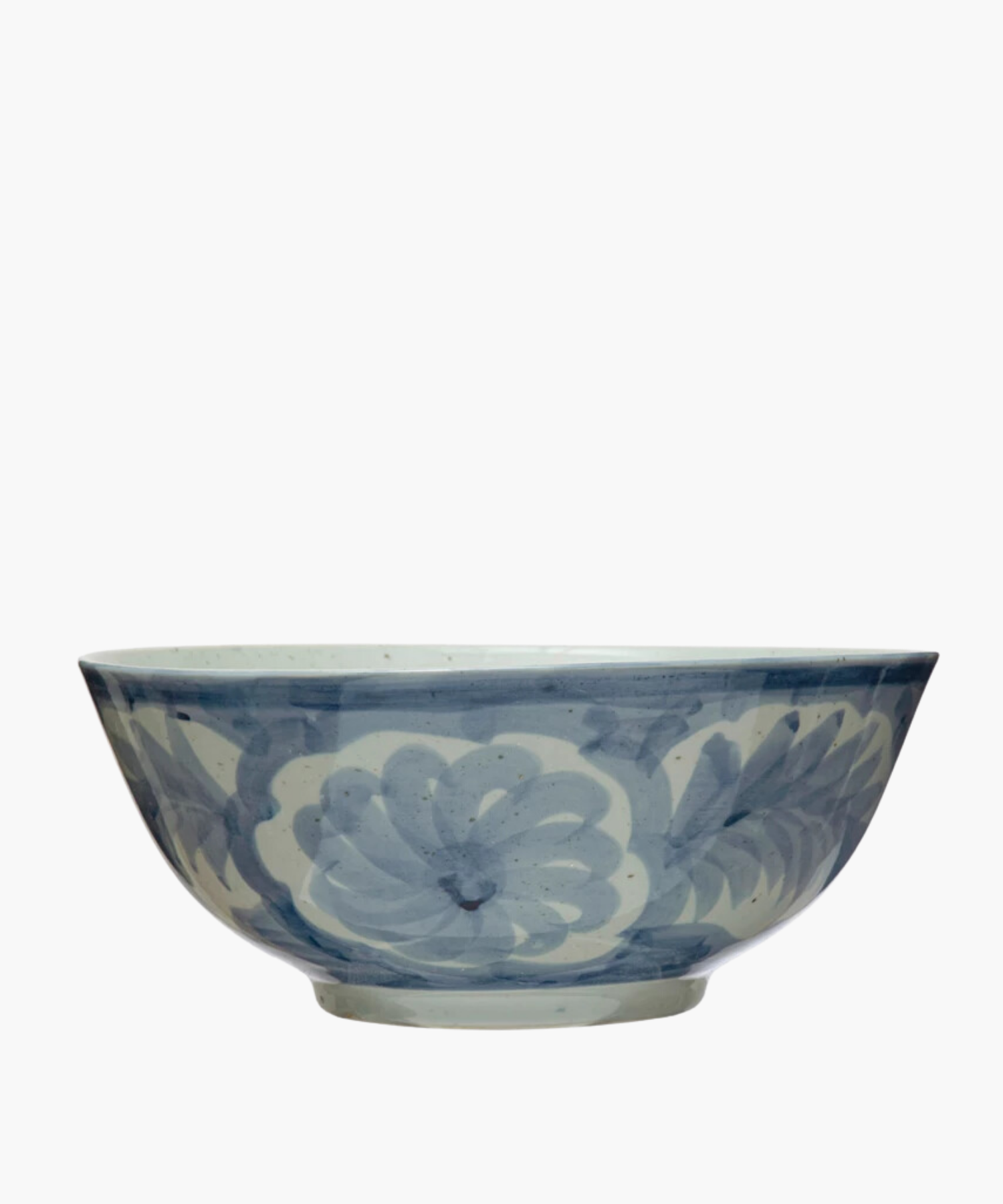 A round ceramic bowl featuring a blue and white floral pattern. The elegant design offers a soft, traditional aesthetic, conveying a sense of calm and artistry. | Wildwood Home Co.