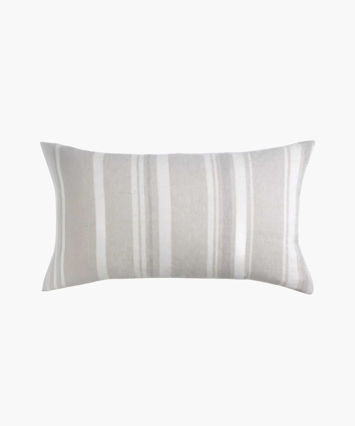 Single rectangular sham with a neutral stripe design in taupe and white, shown against a white background to emphasize its tailored shape and woven finish.