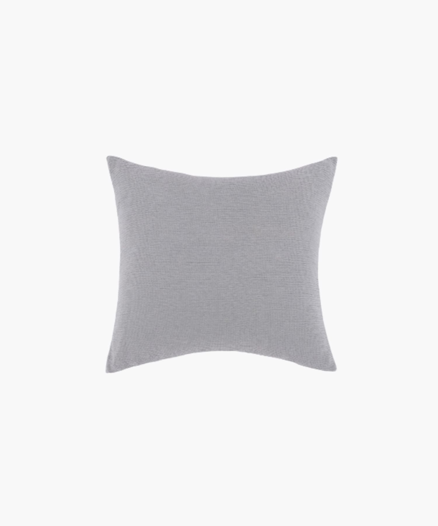 Square soft grey cotton sham with a clean knife edge and soft crinkled texture on a white background.