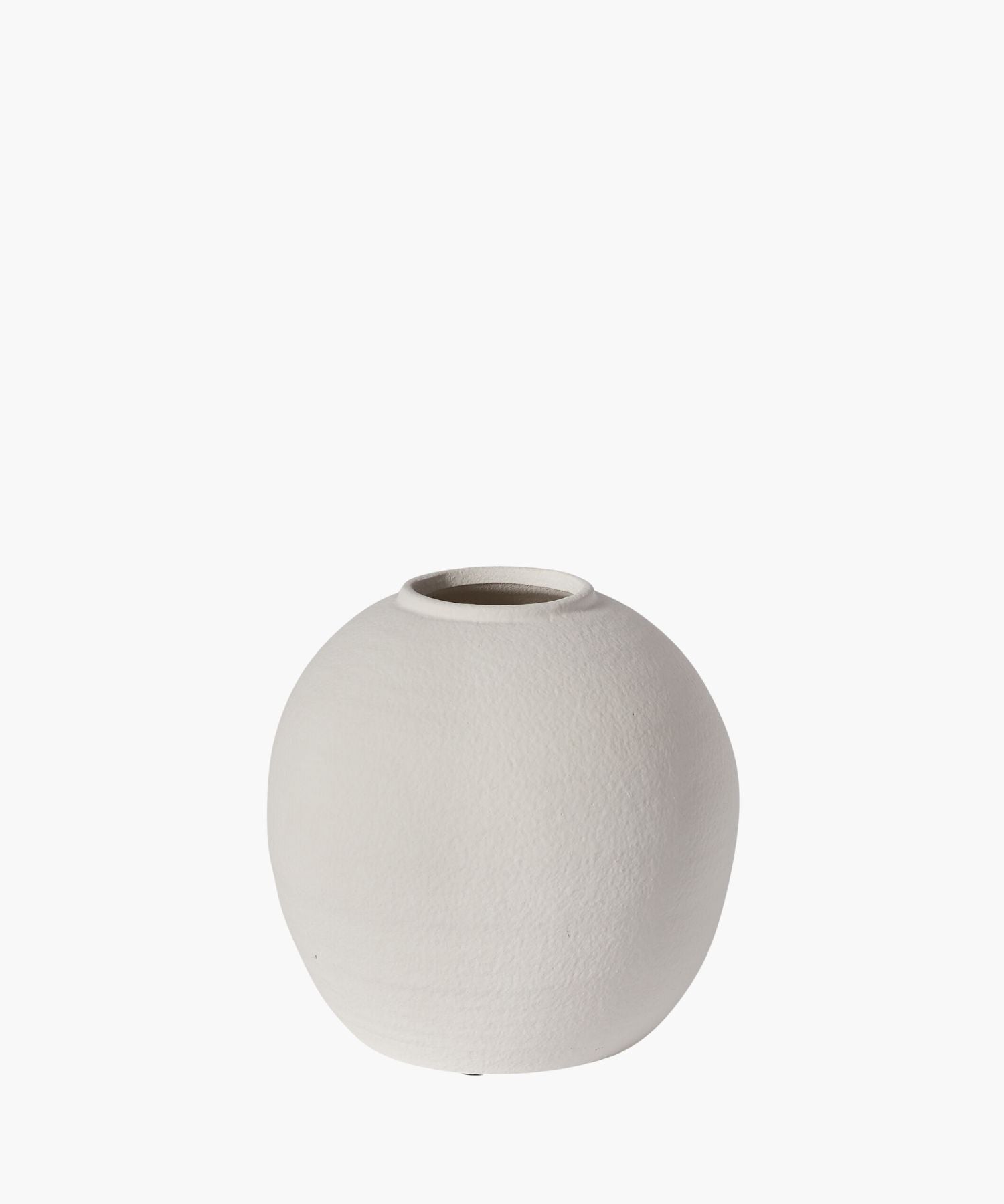 A round bellied cement vases with a textural white matte finish.