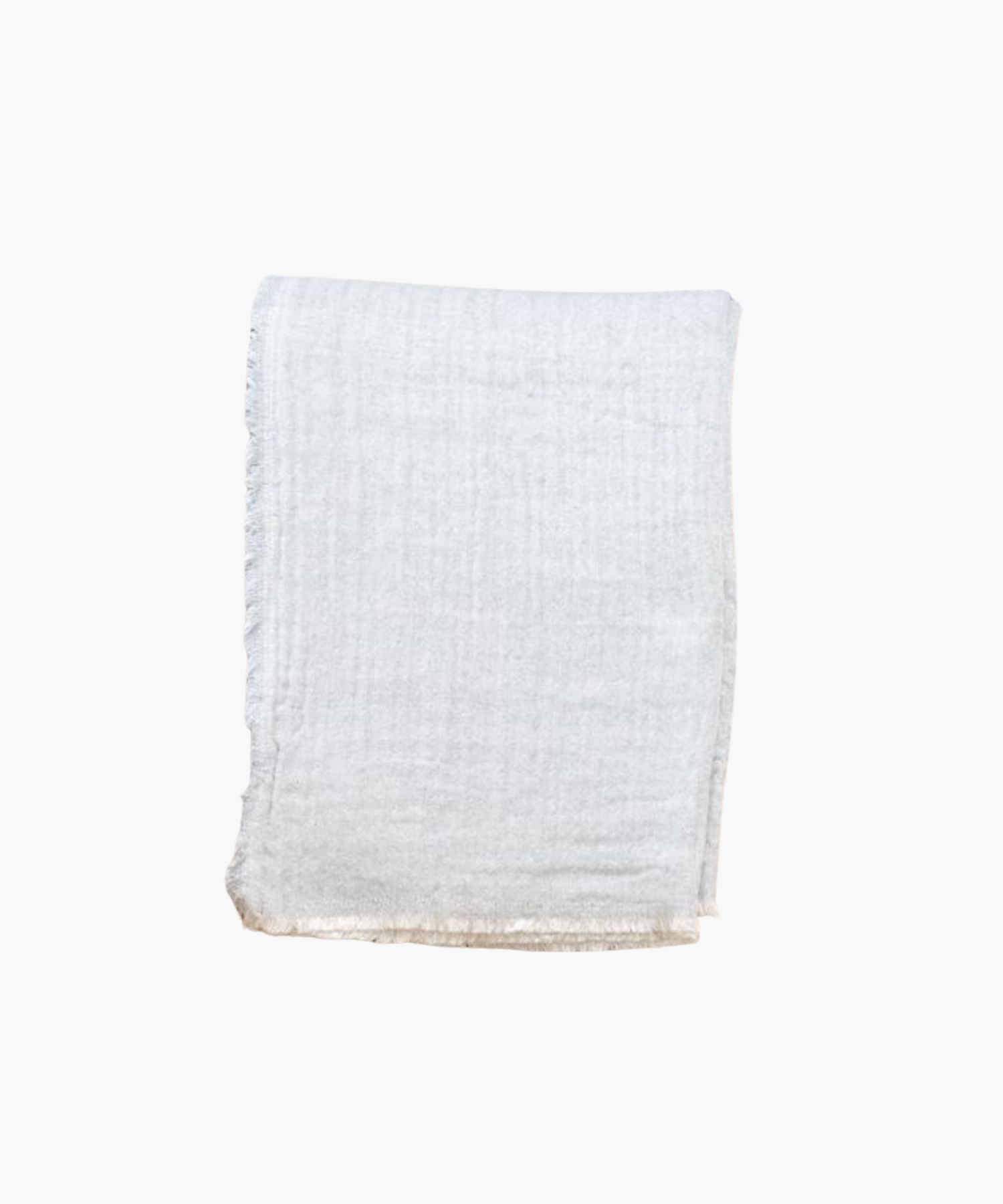 A folded white cotton throw blanket on a plain background.