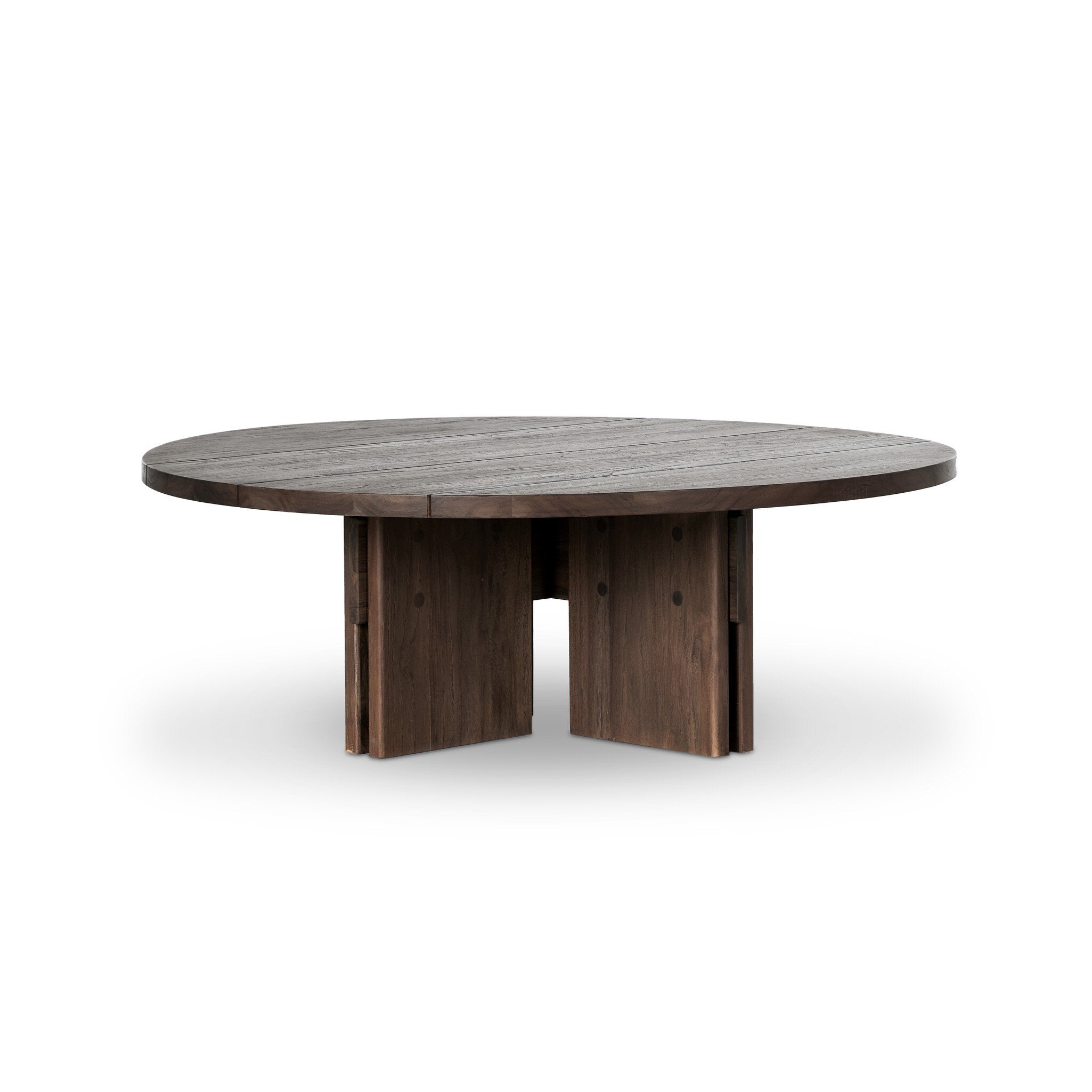 Solid teak round coffee table on a white background. | Wildwood Home Co.