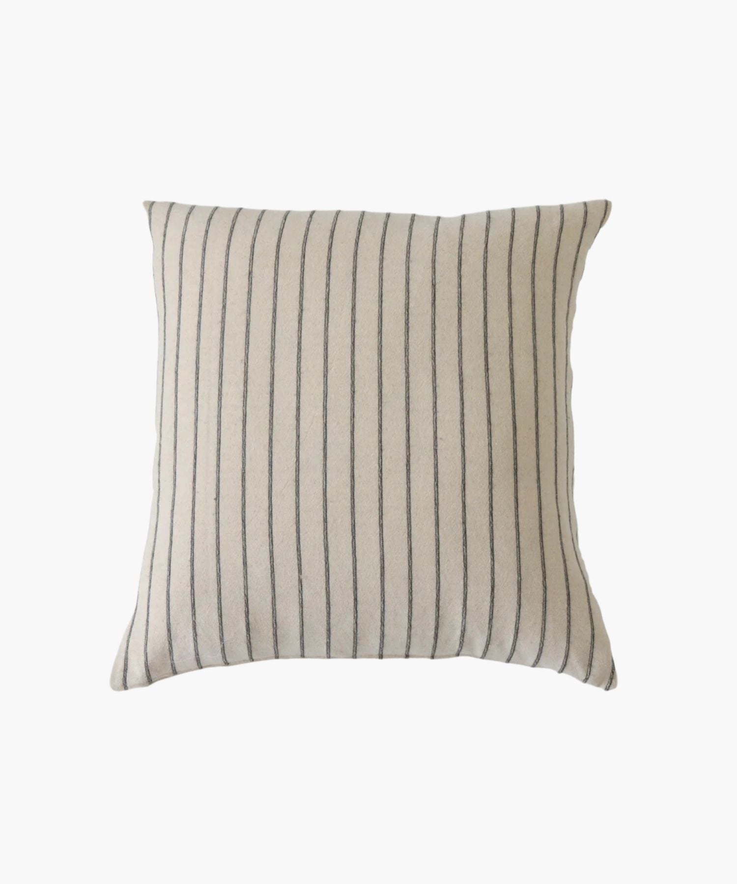 A square pillow cover with vertical black woven stripes on a cream background. The pattern is simple and elegant, conveying a calm and cozy atmosphere. | Wildwood Home Co.