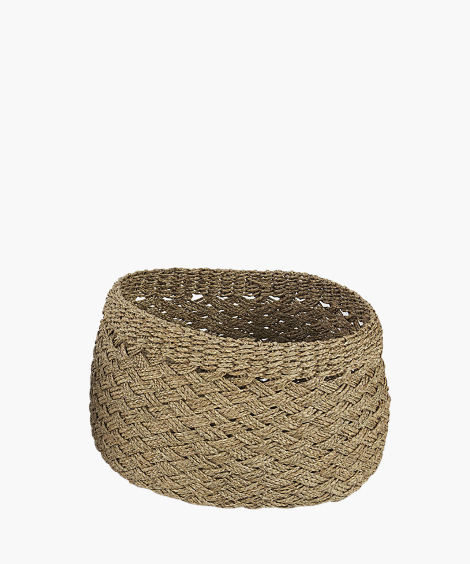 Woven basket with a natural, textured appearance. The intricate zigzag pattern in earthy tones suggests rustic charm and simple elegance. | Wildwood Home Co.