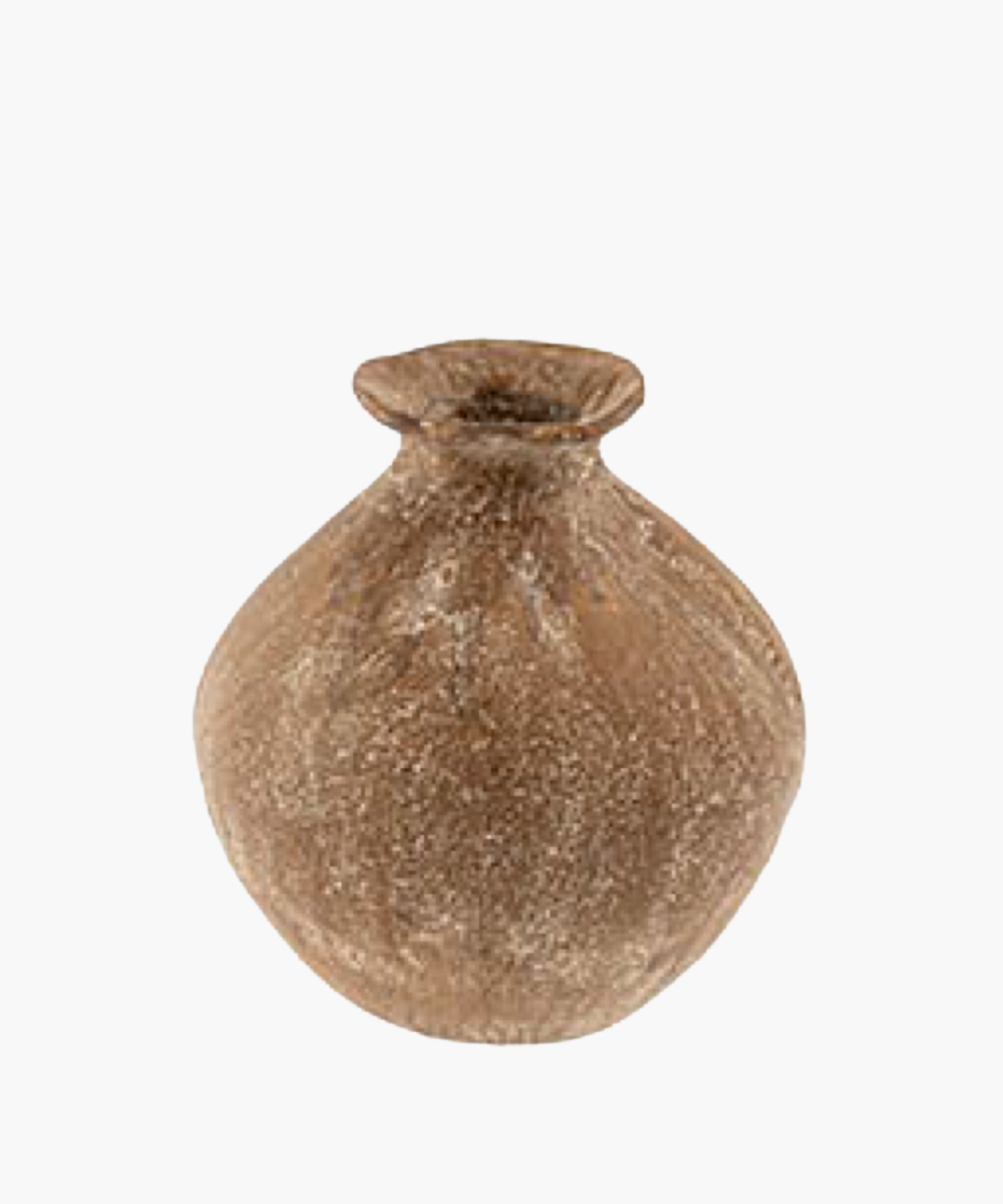 Rustic, round, brown vase with a narrow, slightly flared neck. The textured surface gives it an ancient, handcrafted appearance. | Wildwood Home Co.