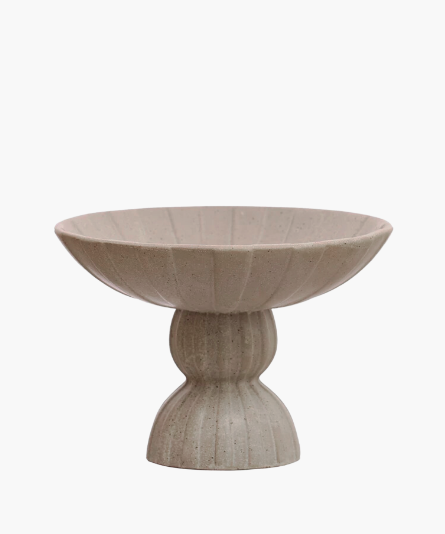 Stoneware pedestal bowl with a textured, ribbed design. It features a wide, shallow top and a bulbous base, conveying an elegant and rustic tone. | Wildwood Home Co.