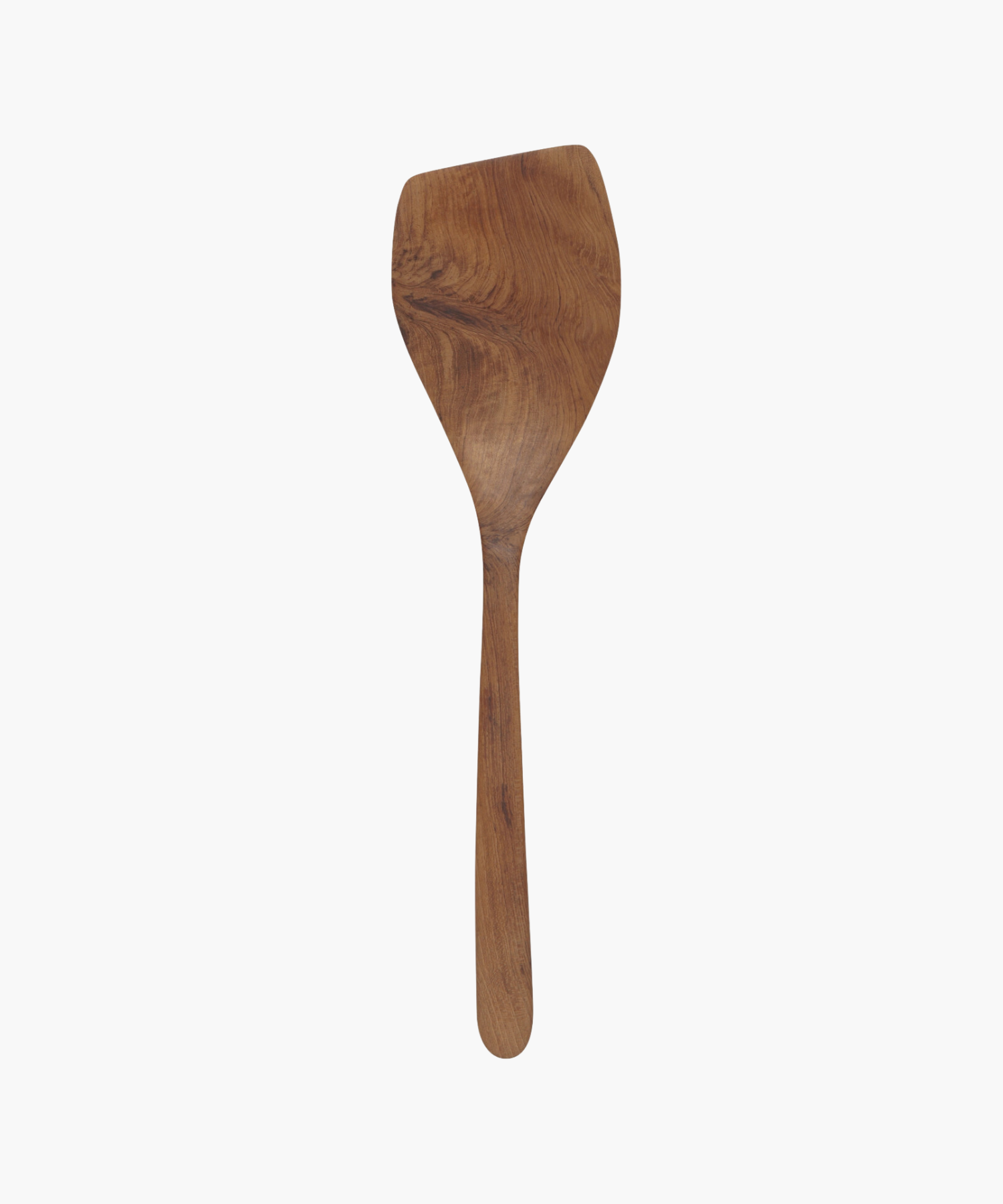 A wooden spatula with a smooth, curved handle and a wide, flat head, showcasing the natural wood grain. The tone is warm and earthy. | Wildwood Home Co.