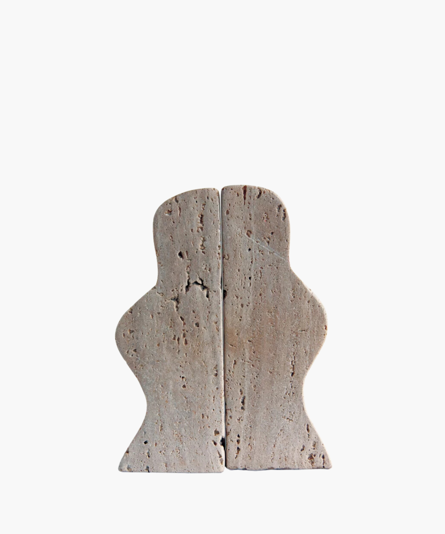 Elegant bookends featuring a natural travertine material that is durable and beautiful. The travertine has a smooth and glossy finish that adds warmth and charm to any space.