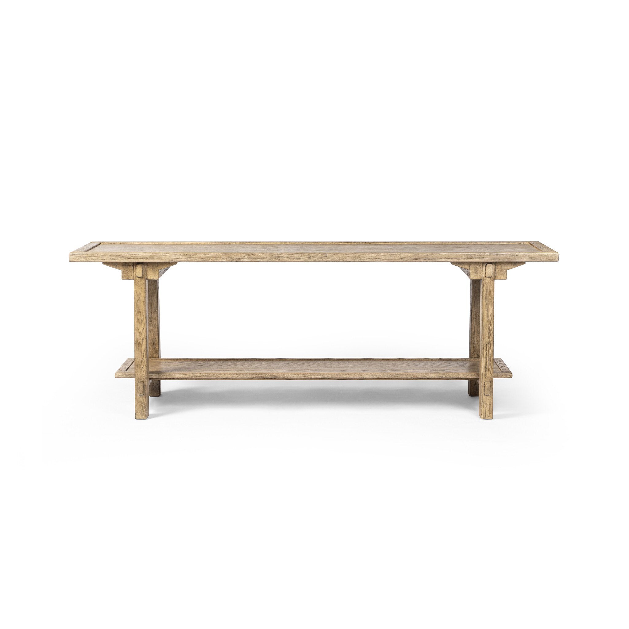 Wooden console table with a lower shelf on a white background. | Wildwood Home Co.