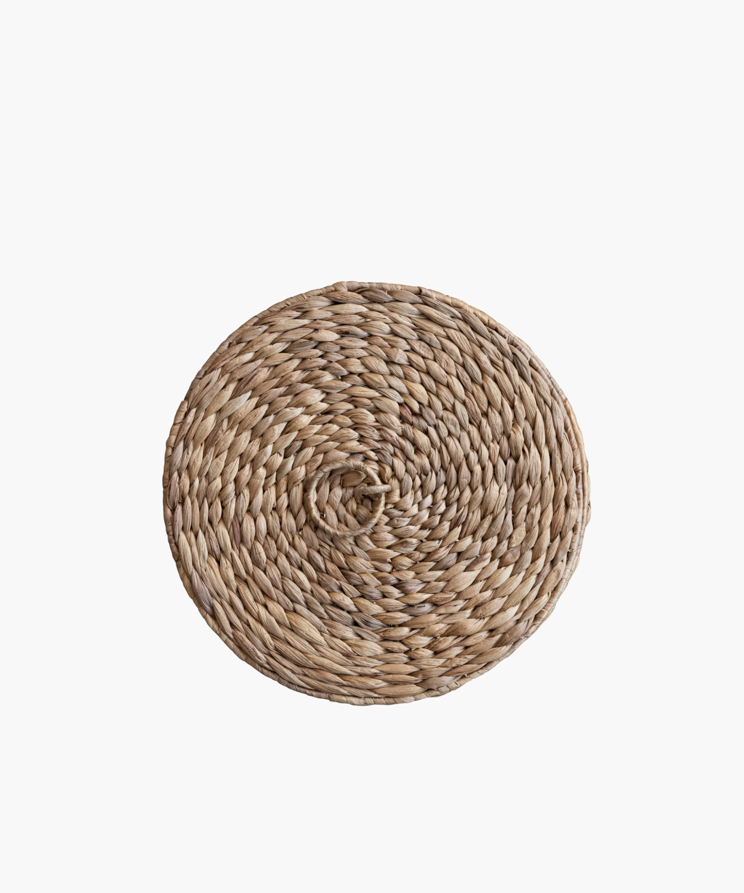 Overhead view of a Water Hyacinth Basket highlighting it's lid and natural weave texture. | Wildwood Home Co.
