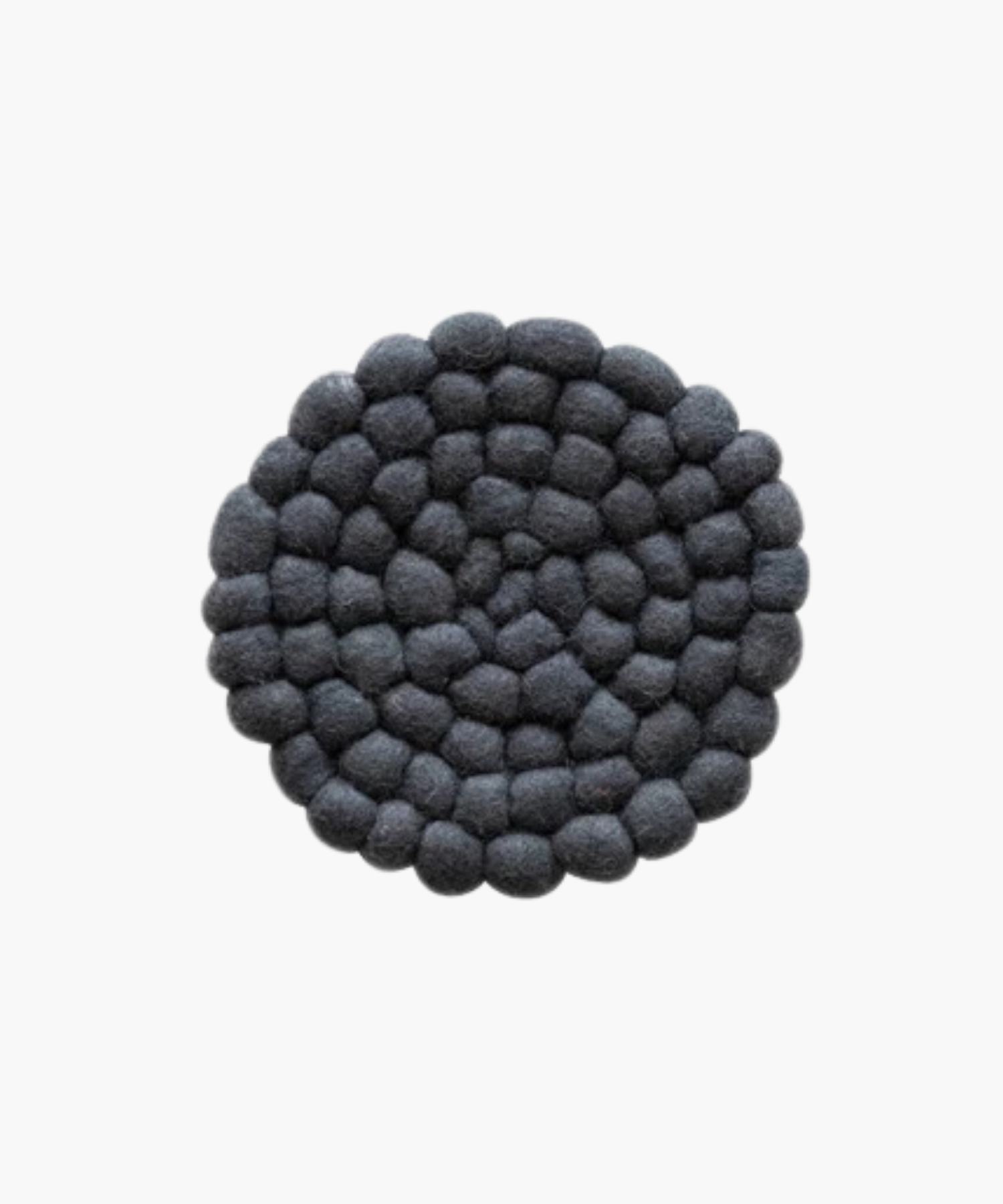 Circular felt ball trivet in soft, neutral tones. The textured surface features concentric rings of tightly packed, round felt balls for a cozy, rustic feel.