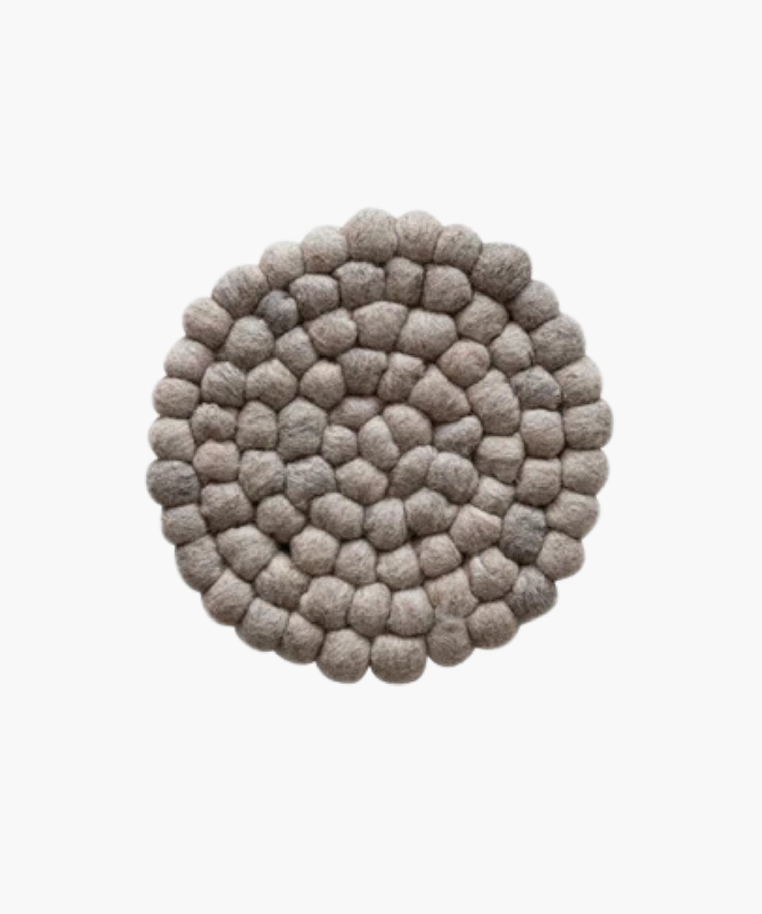 Circular felt ball trivet in soft, neutral tones. The textured surface features concentric rings of tightly packed, round felt balls for a cozy, rustic feel. | Wildwood Home Co.