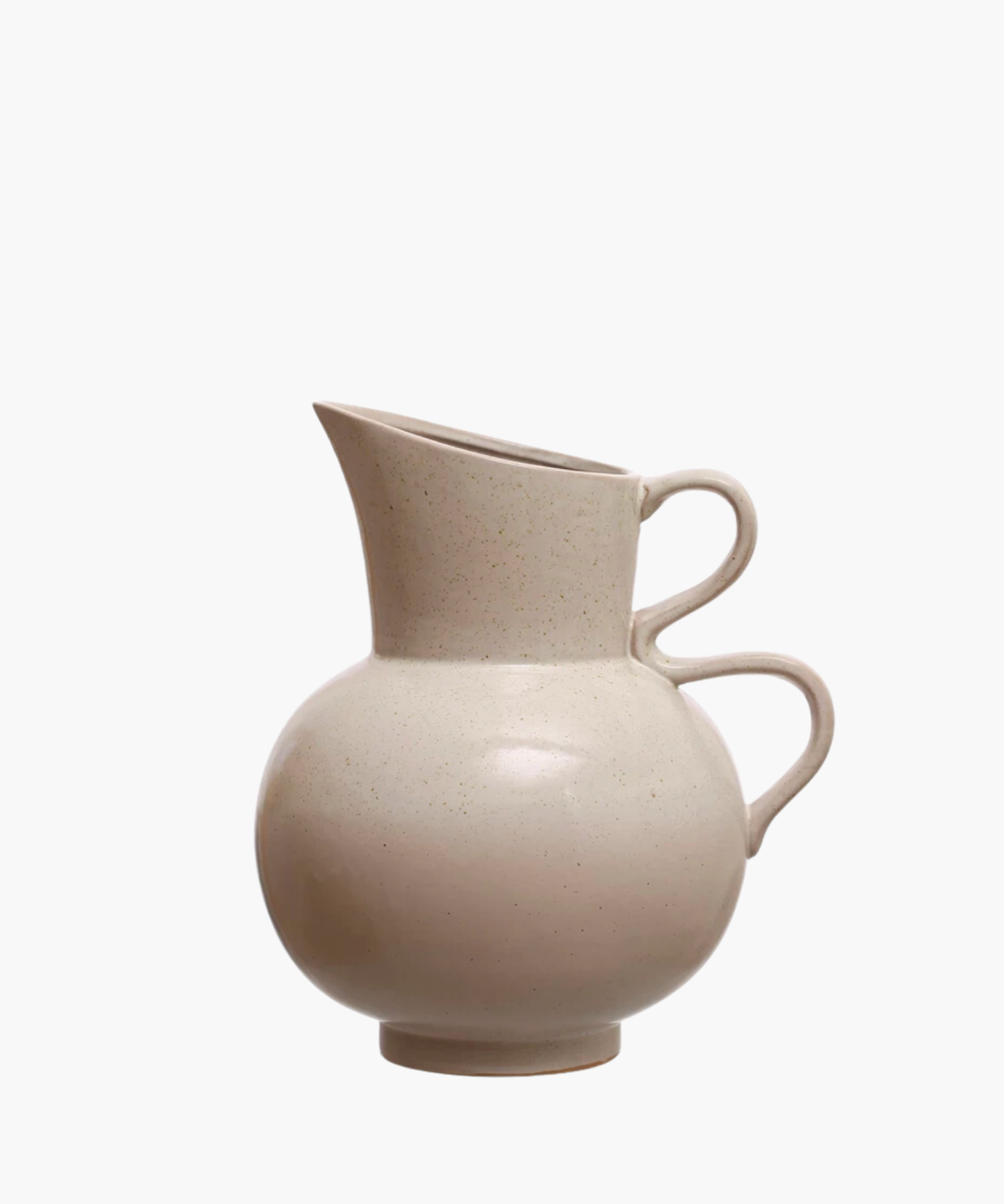 Elegant beige ceramic pitcher with a speckled texture, featuring a wide base, narrow spout, and two curved handles. The style is minimalist and modern. | Wildwood Home Co.