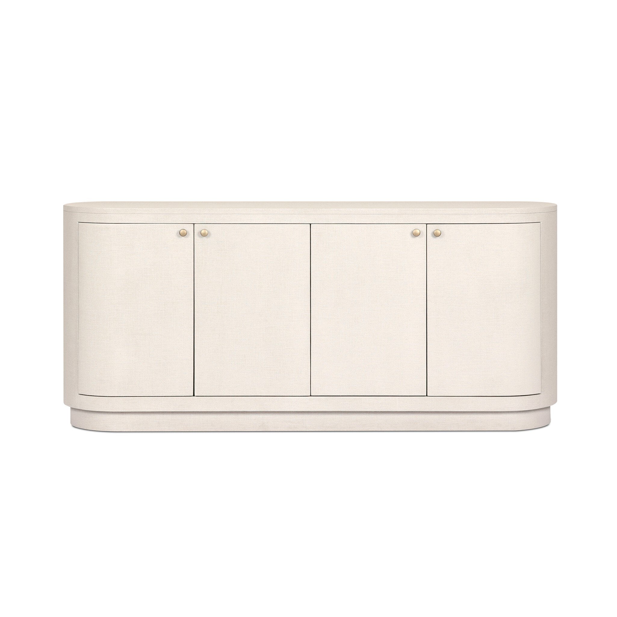 Ivory, oval shaped sideboard cabinet with four doors on a white background. | Wildwood Home Co.