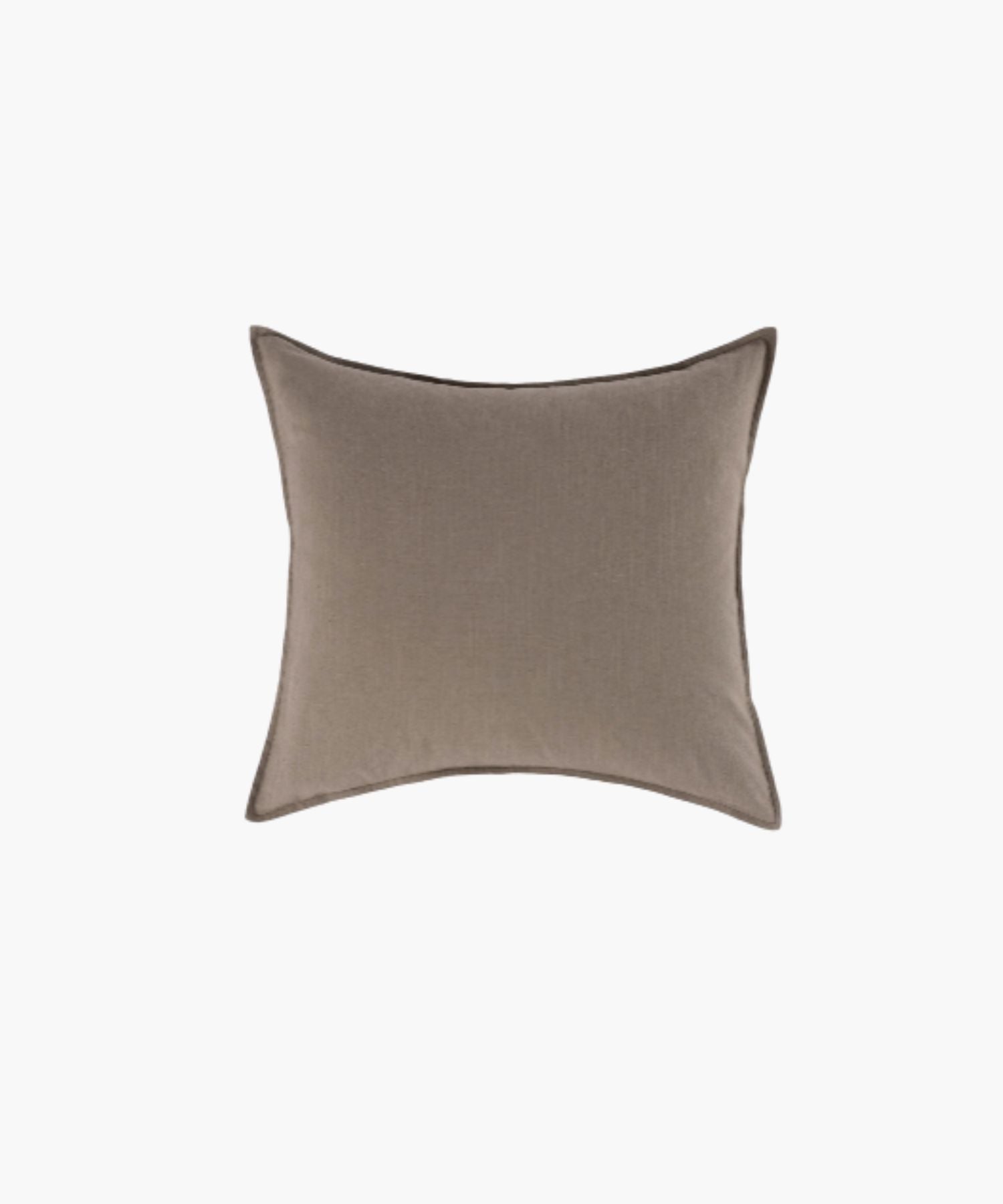 Square neutral brown pillow cover on a white background showing flange detailing, fabric texture, and muted palette. | Wildwood Home Co.