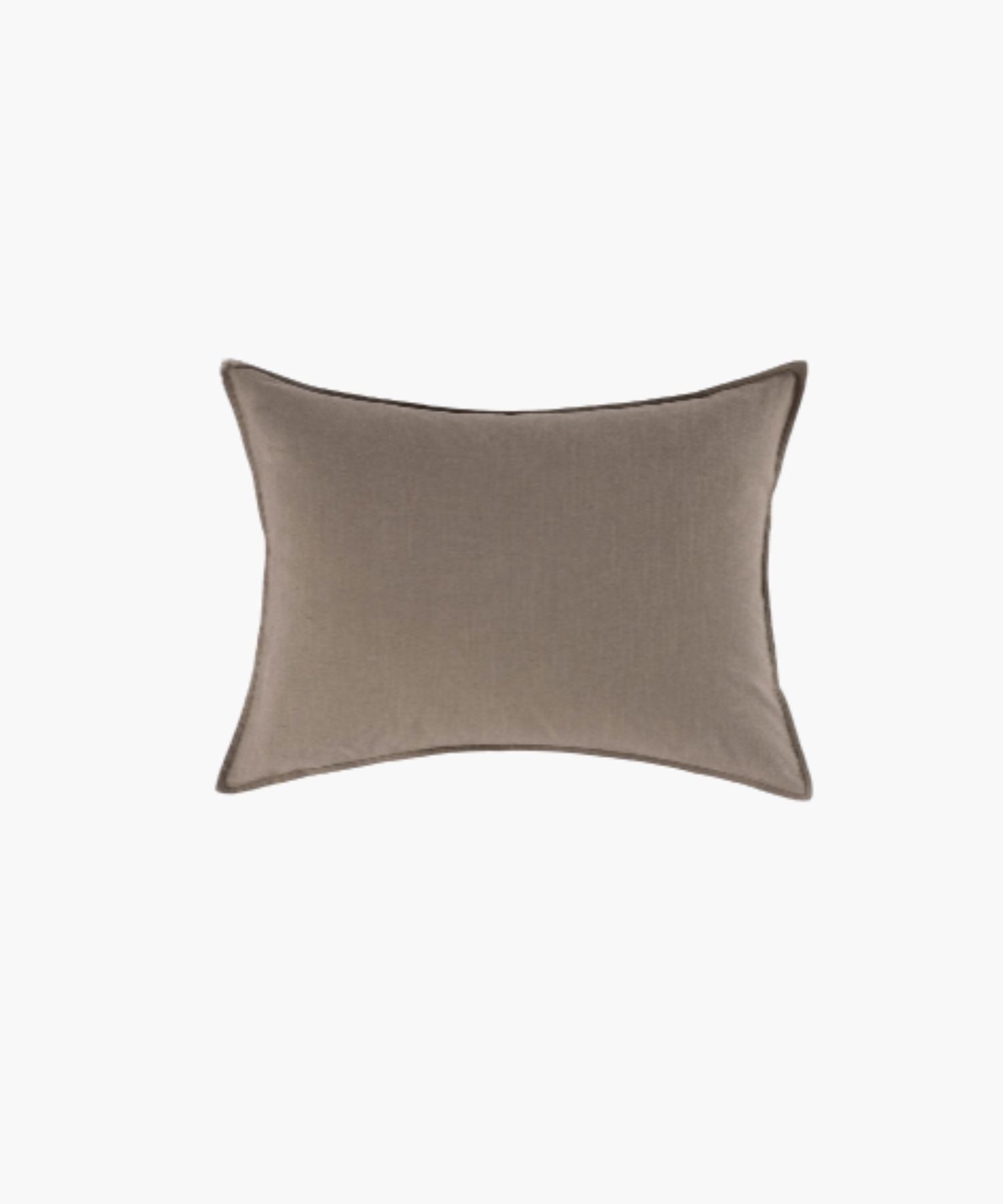 Rectangular neutral brown pillow cover on a white background showing flange detailing, fabric texture, and muted palette.