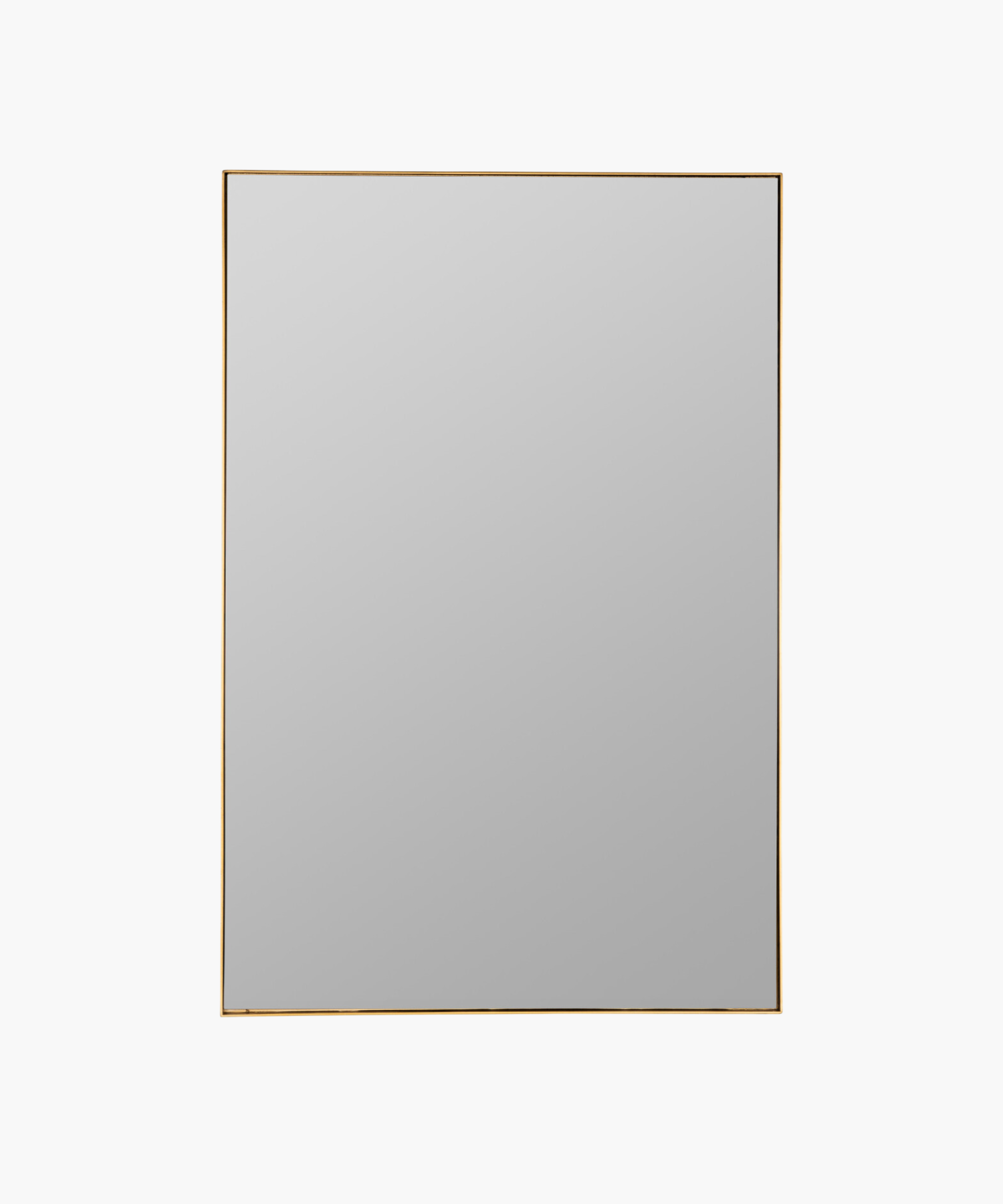 A rectangular gold-framed wall mirror with a plain surface. | Wildwood Home Co.