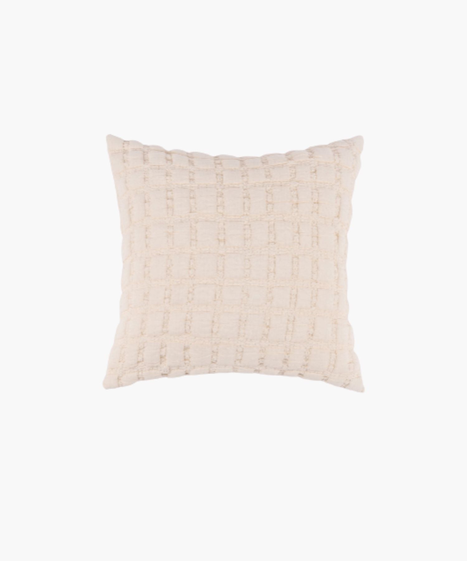 Square cream sham with a puffed grid texture and stitched detail, styled against a white backdrop.