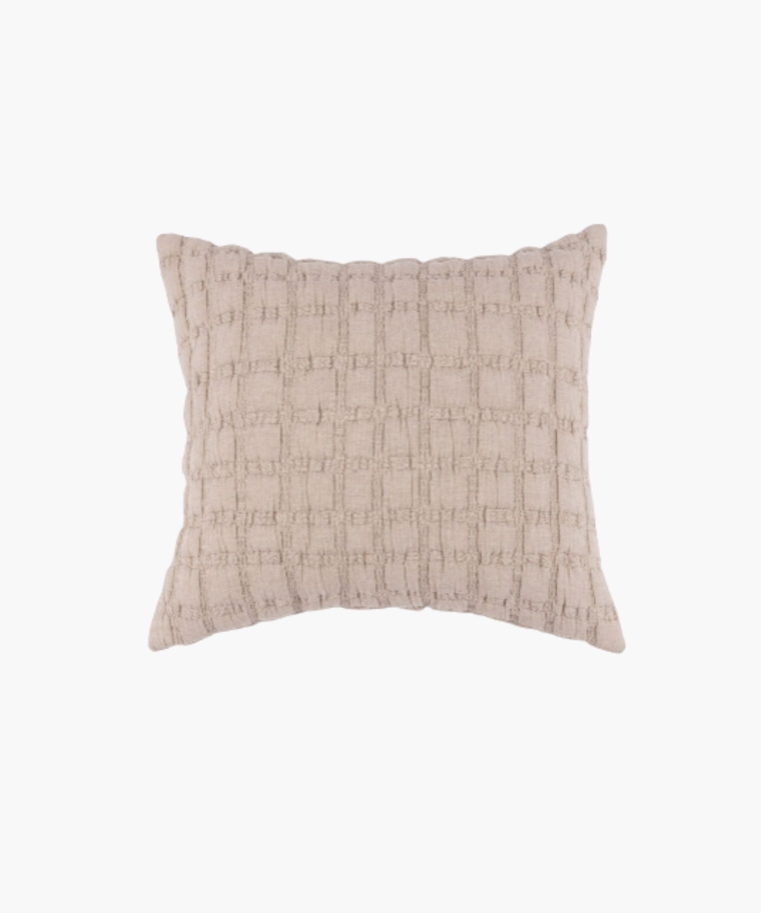 Square beige sham with a puffed grid texture and stitched detail, styled against a white backdrop.