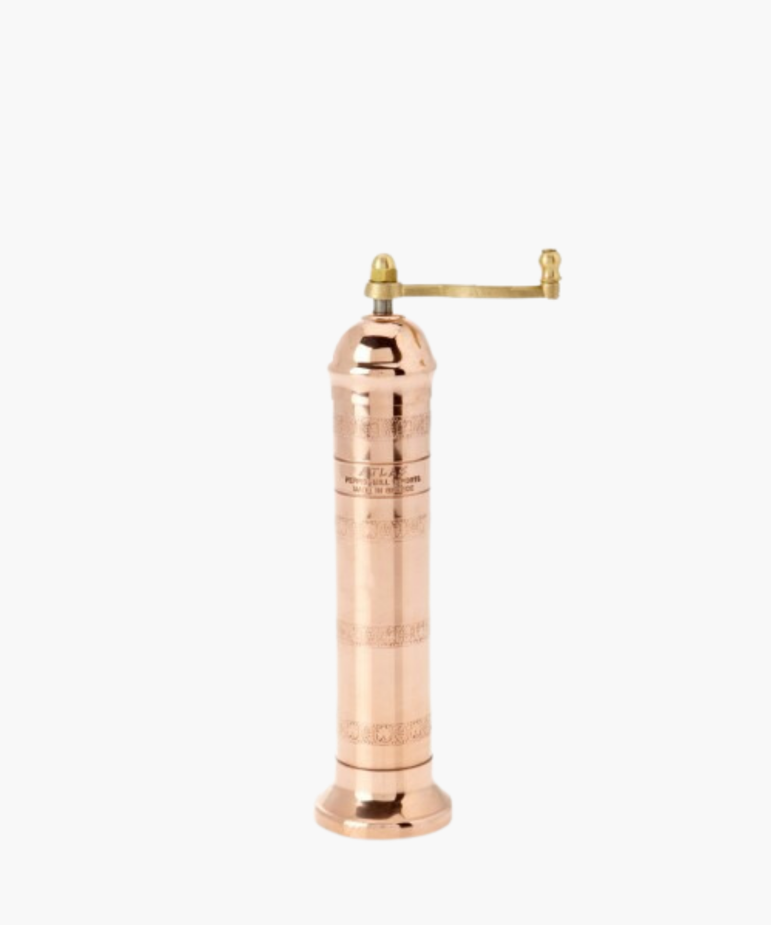 Copper manual pepper mill with a brass handle, featuring an ornate design. The elegant, vintage style evokes a sense of classic craftsmanship. | Wildwood Home Co.