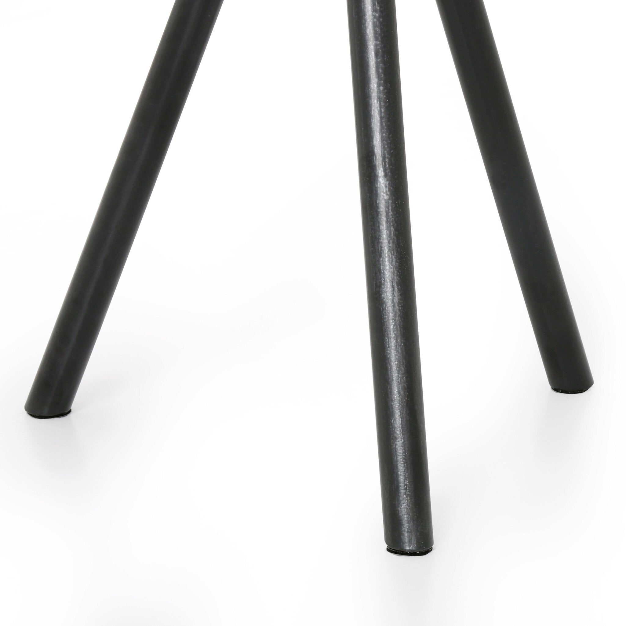 Close up of the tripod base showing their classic shape and black finish. 