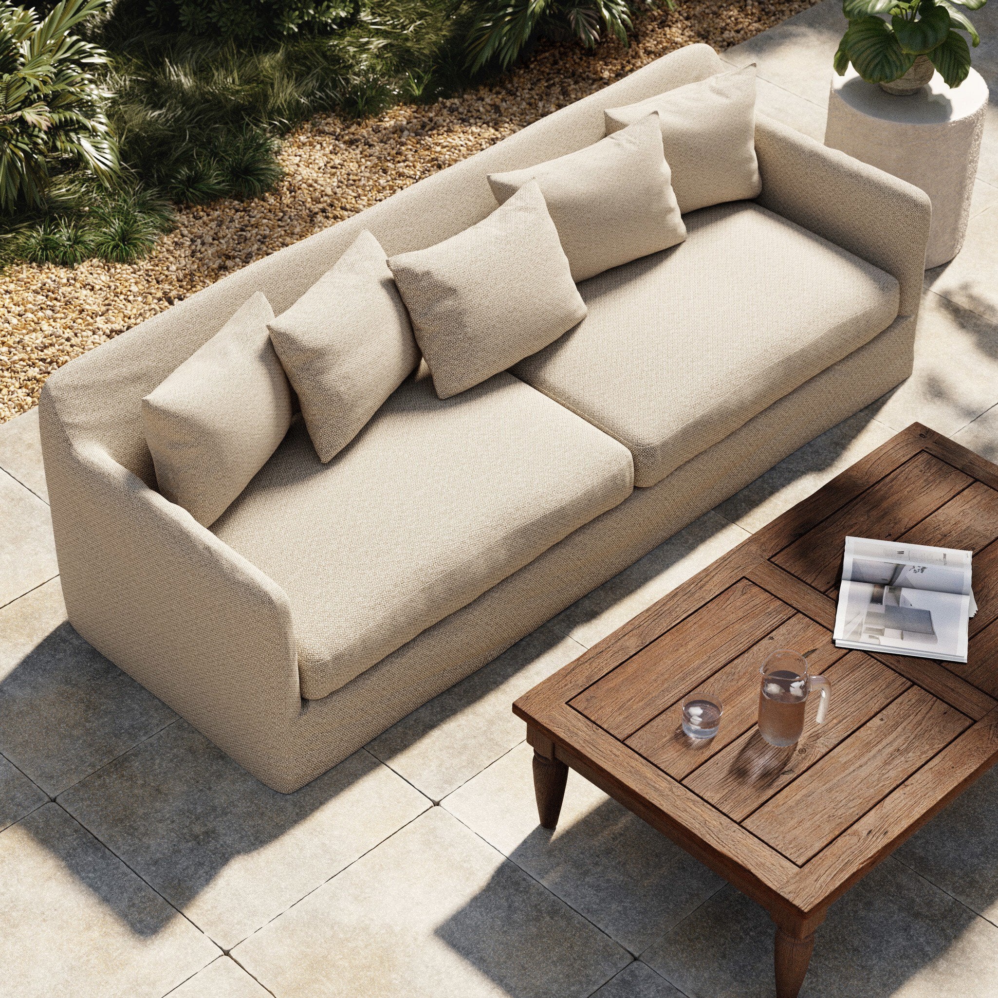 Outdoor sofa and coffee style styled on a patio. | Wildwood Home Co.
