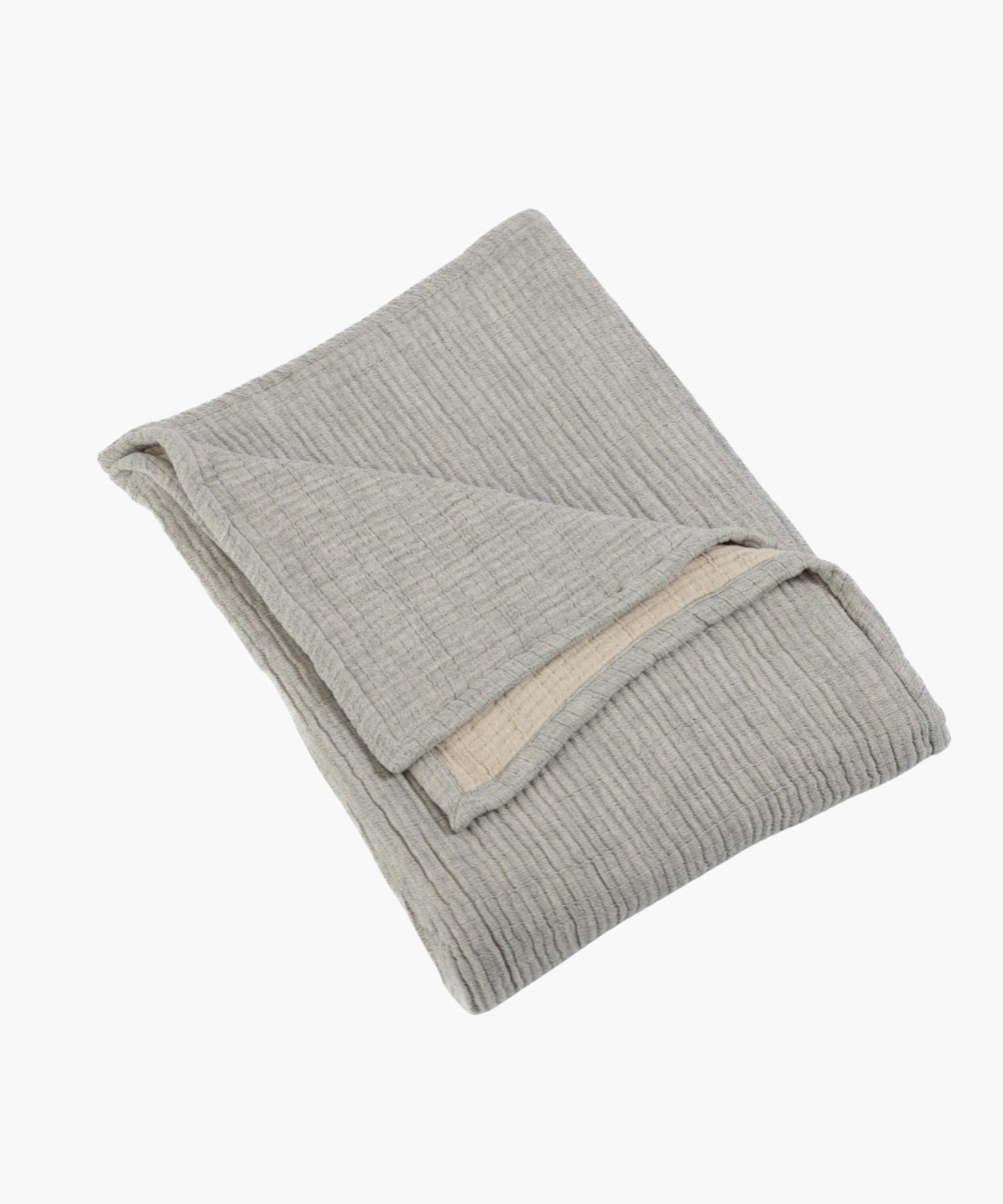 Folded gray textured blanket on a white background showcasing its weave texture. | Wildwood Home Co.
