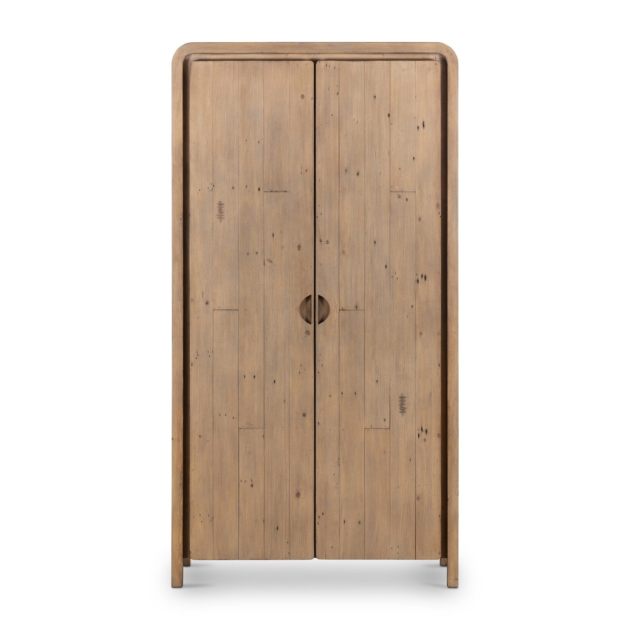 Front view of  a Wooden cabinet with two doors and rounded corners on a white background. | Wildwood Home Co.
