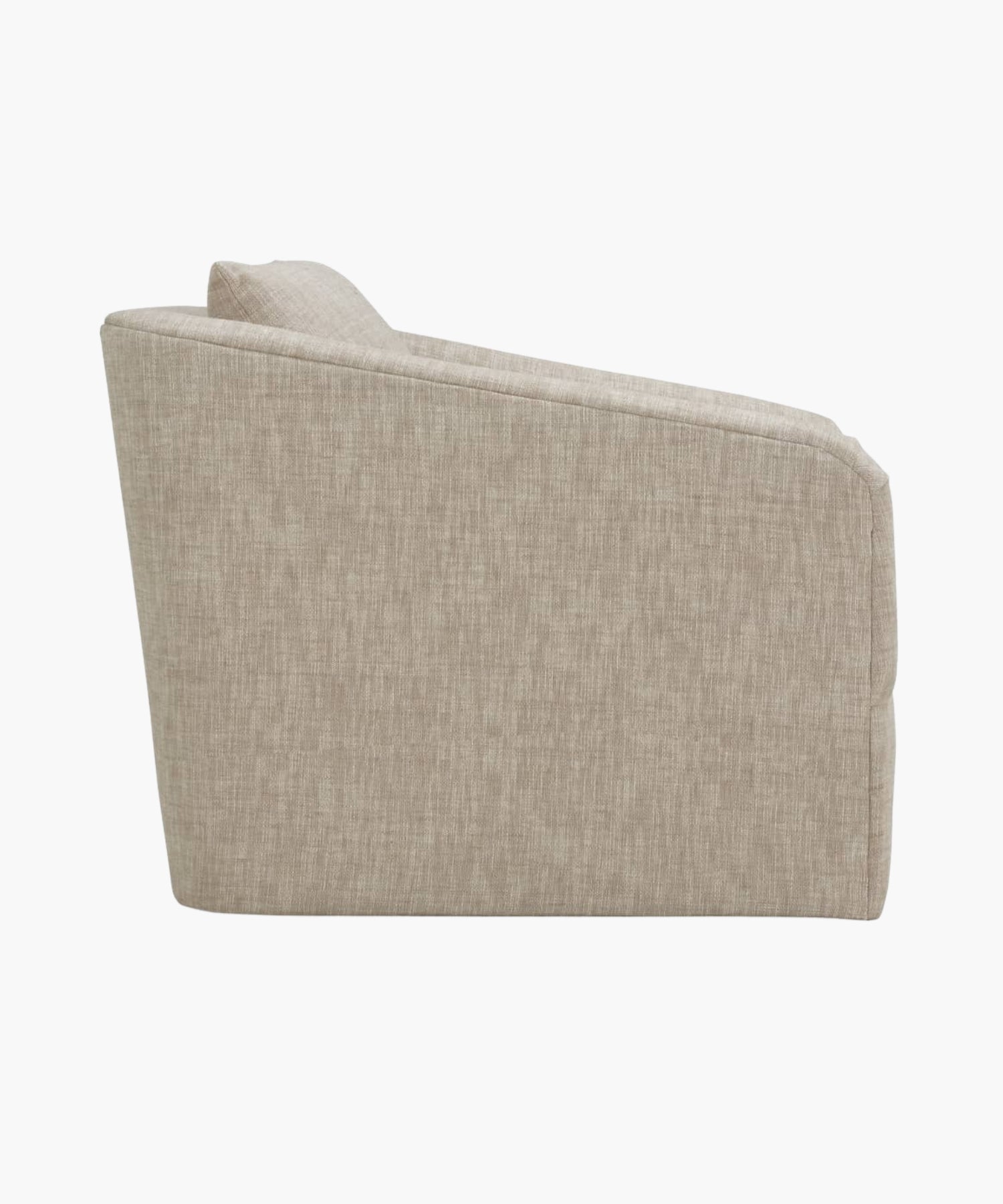 Side profile of a beige armchair on a white background