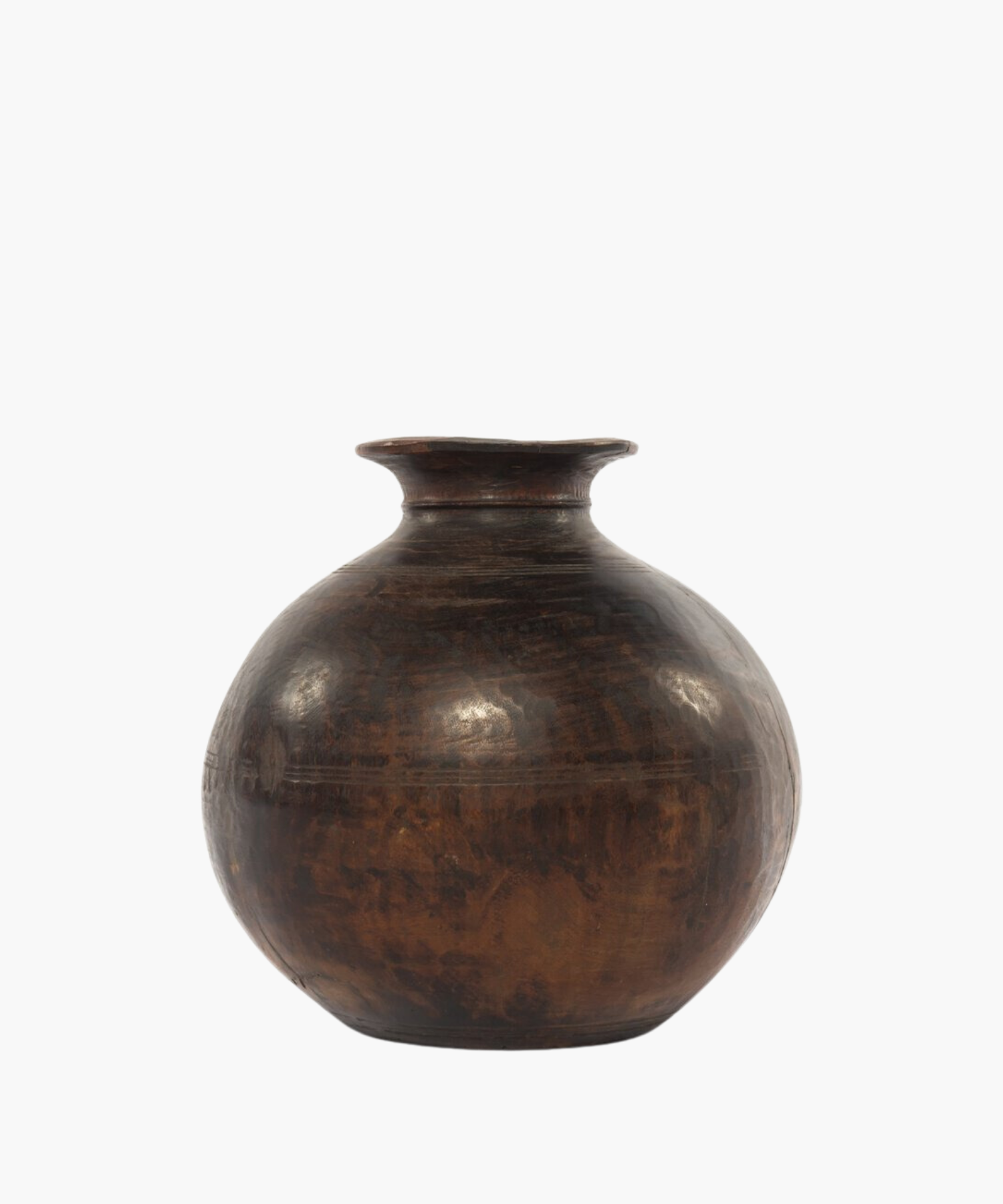 A vintage wooden jar or vessel with visible grain and aged patina styled on a white background. | Wildwood Home Co.