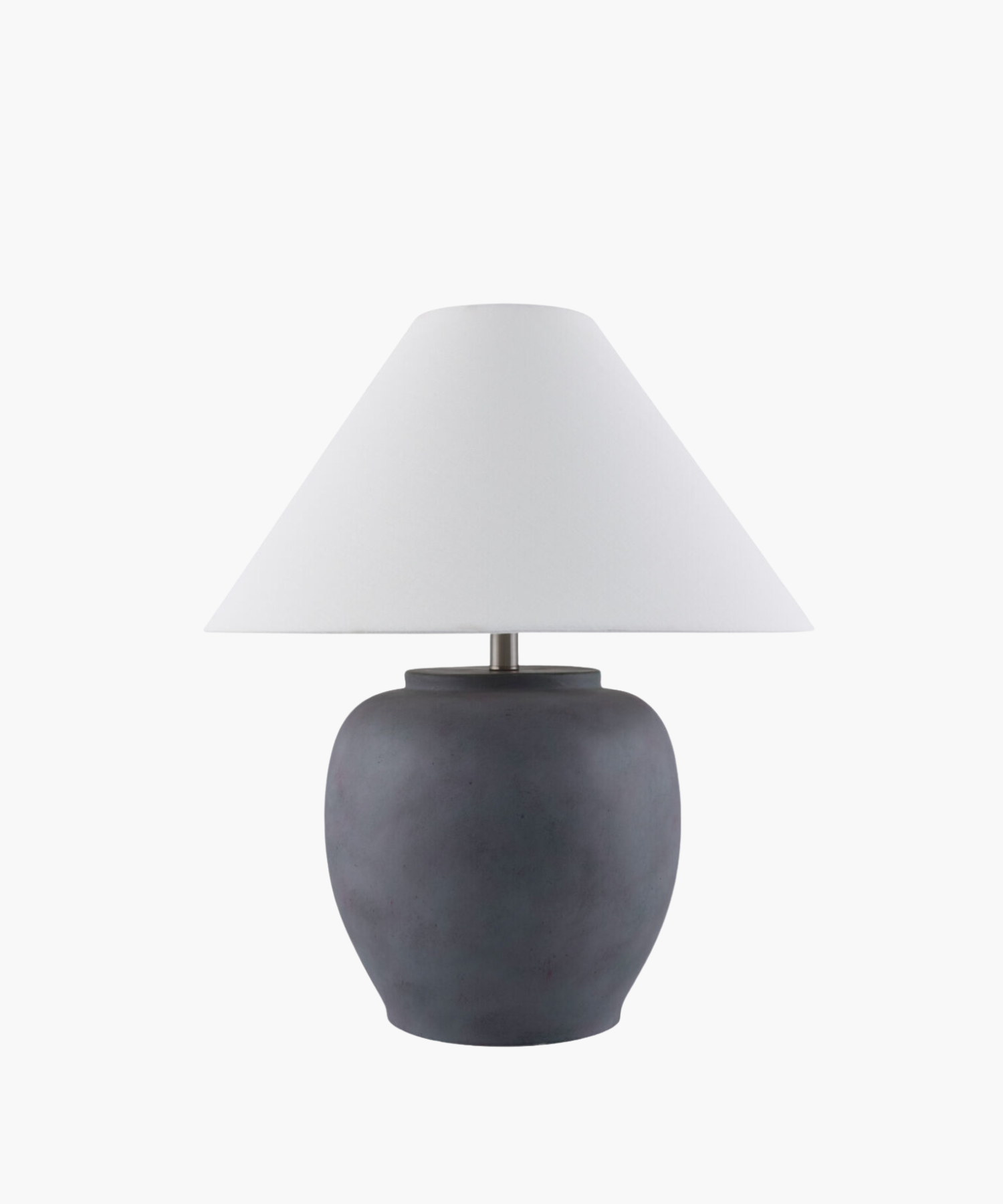 A minimalist table lamp with a broad, smooth gray ceramic base and a crisp white conical shade. The design is modern and calming, ideal for interiors. | Wildwood Home Co.
